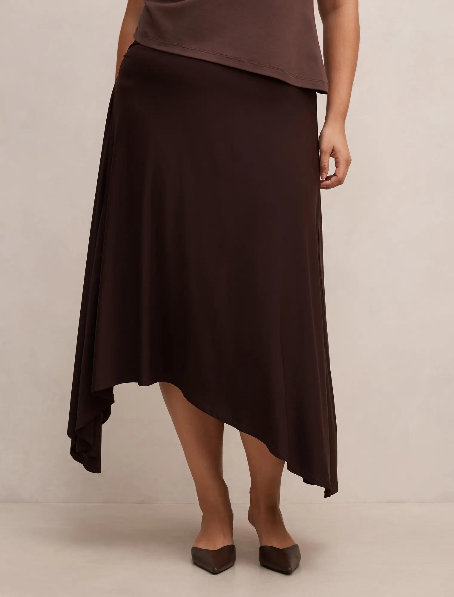 Ariel Curve Godet Hanky Hem Skirt Dark Chocolate