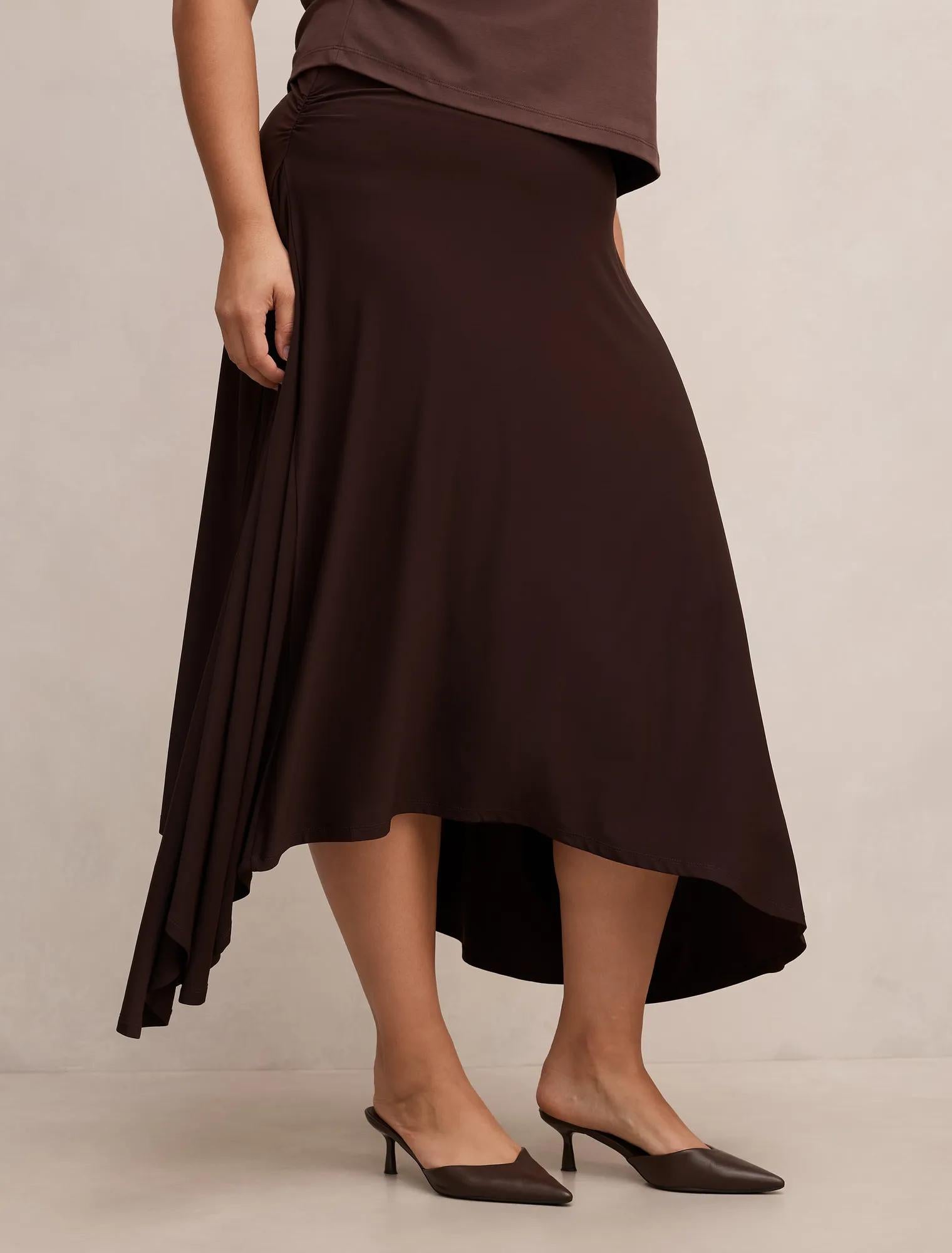Ariel Curve Godet Hanky Hem Skirt Dark Chocolate