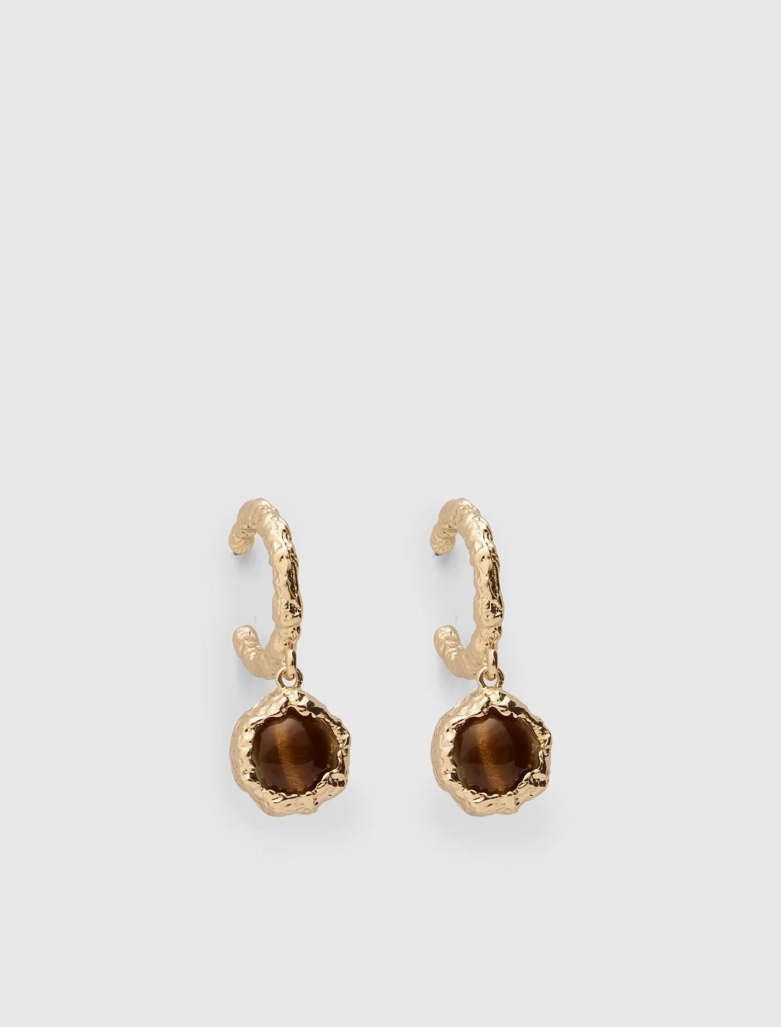 Signature Mara Molten Hoop Stone Earrings Gold/Brown_mannequin