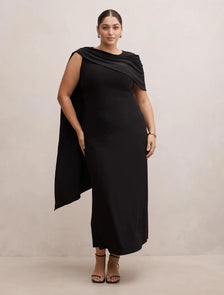 Kosa Curve Cape Scarf Maxi Dress Black