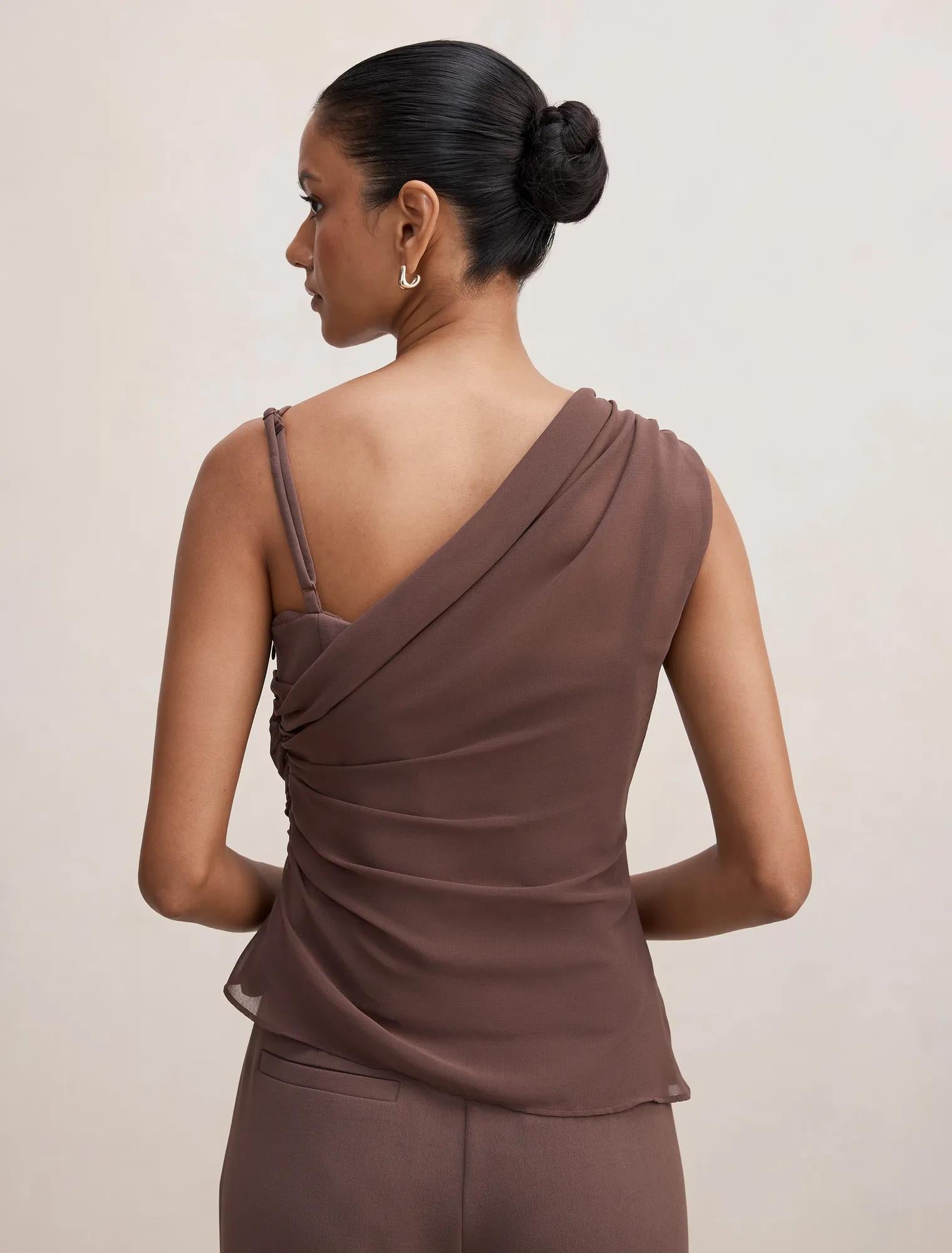 Morgan Petite Draped Shoulder Top Chocolate Martini Set