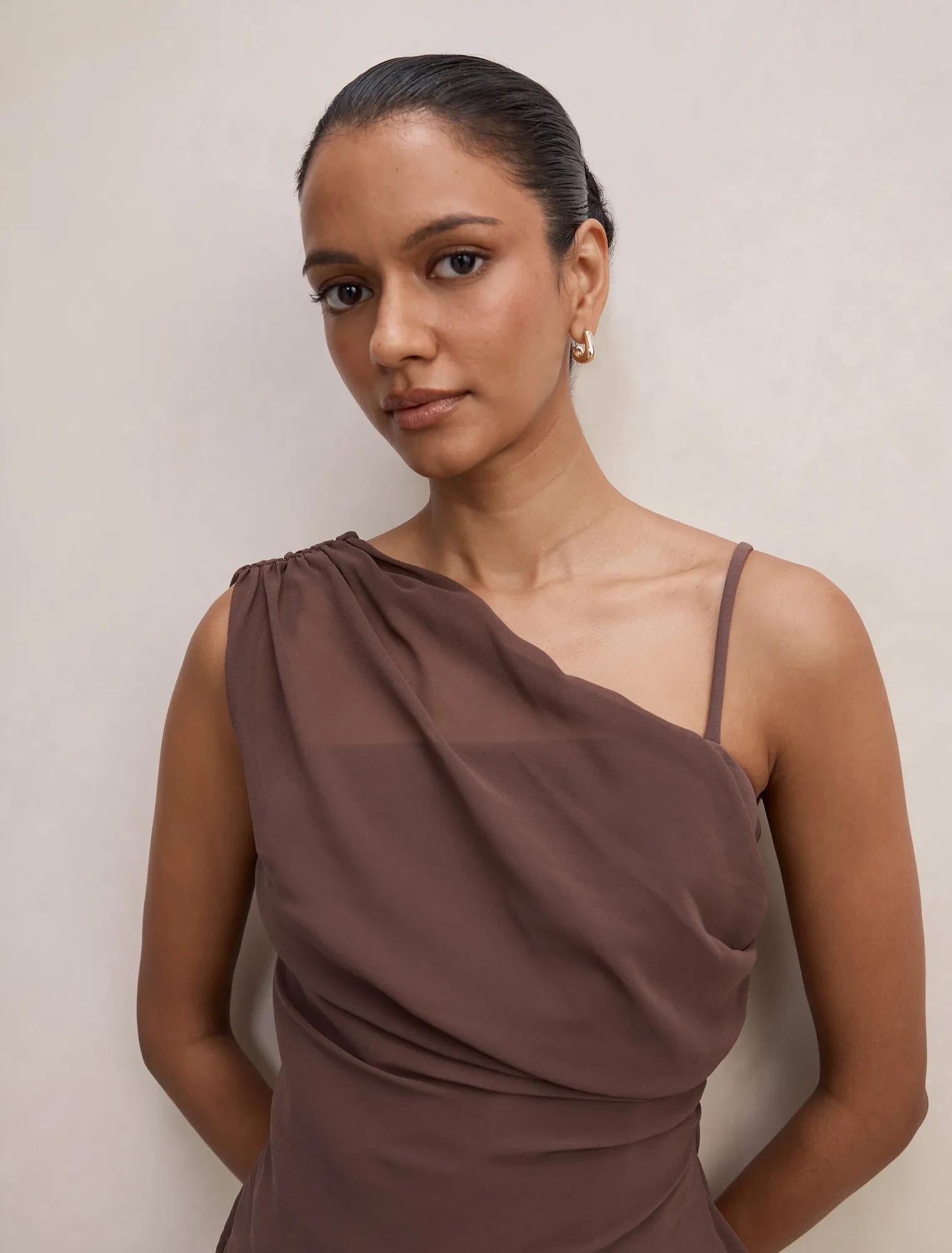 Morgan Petite Draped Shoulder Top Chocolate Martini Set