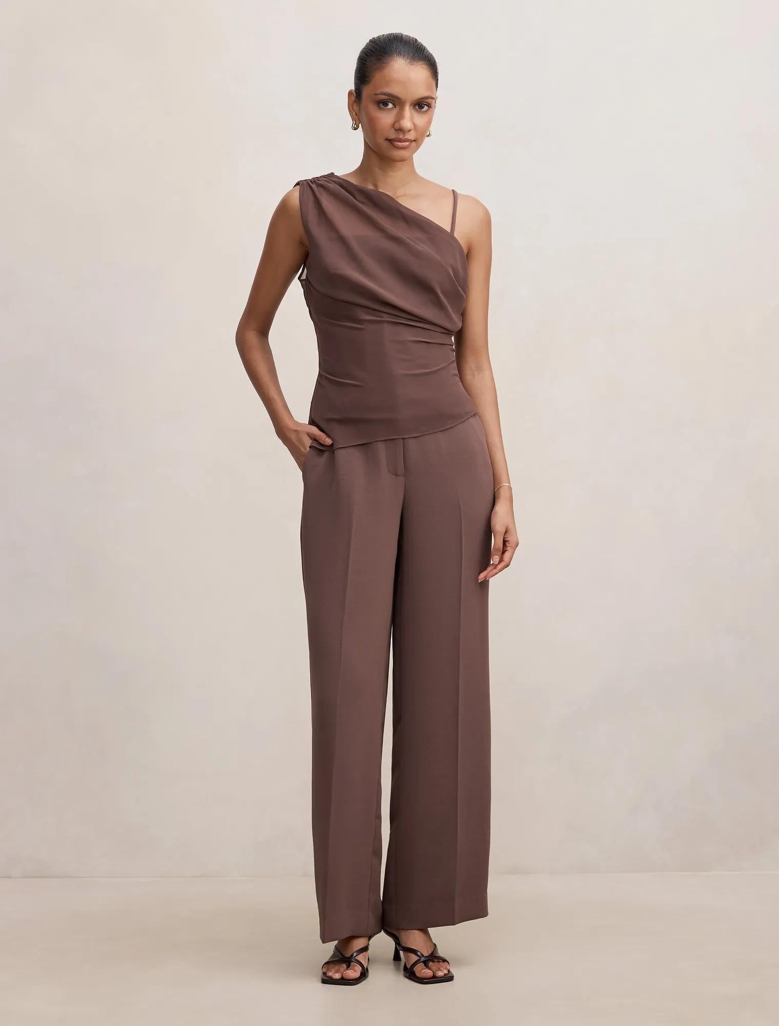 Morgan Petite Draped Shoulder Top Chocolate Martini Set