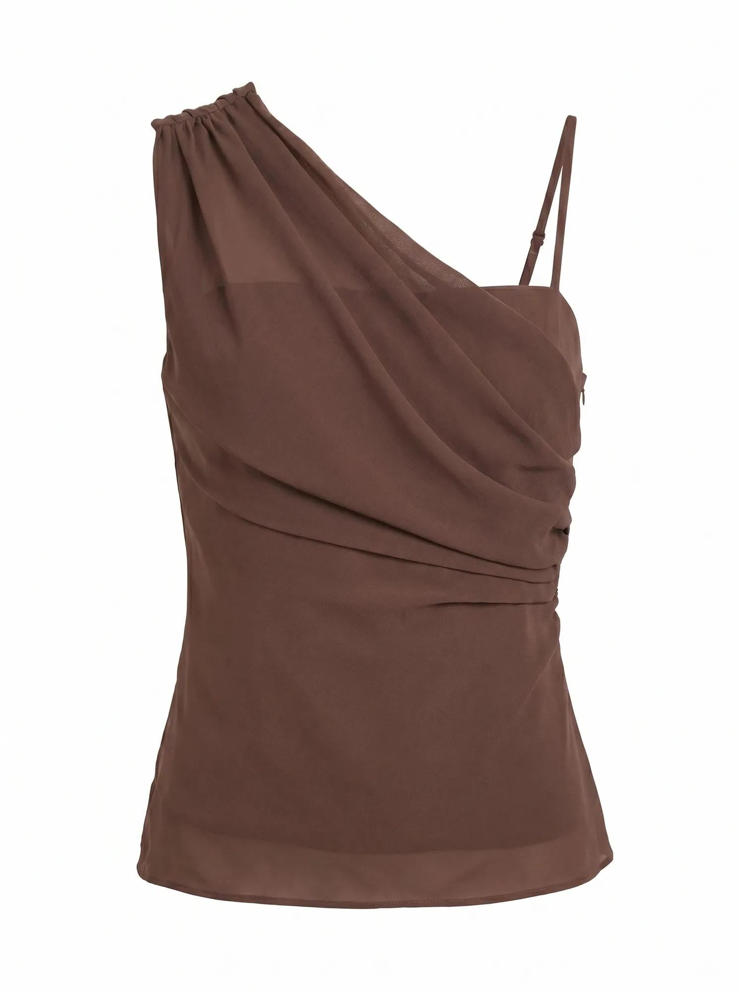 Morgan Petite Draped Shoulder Top Chocolate Martini Set_mannequin