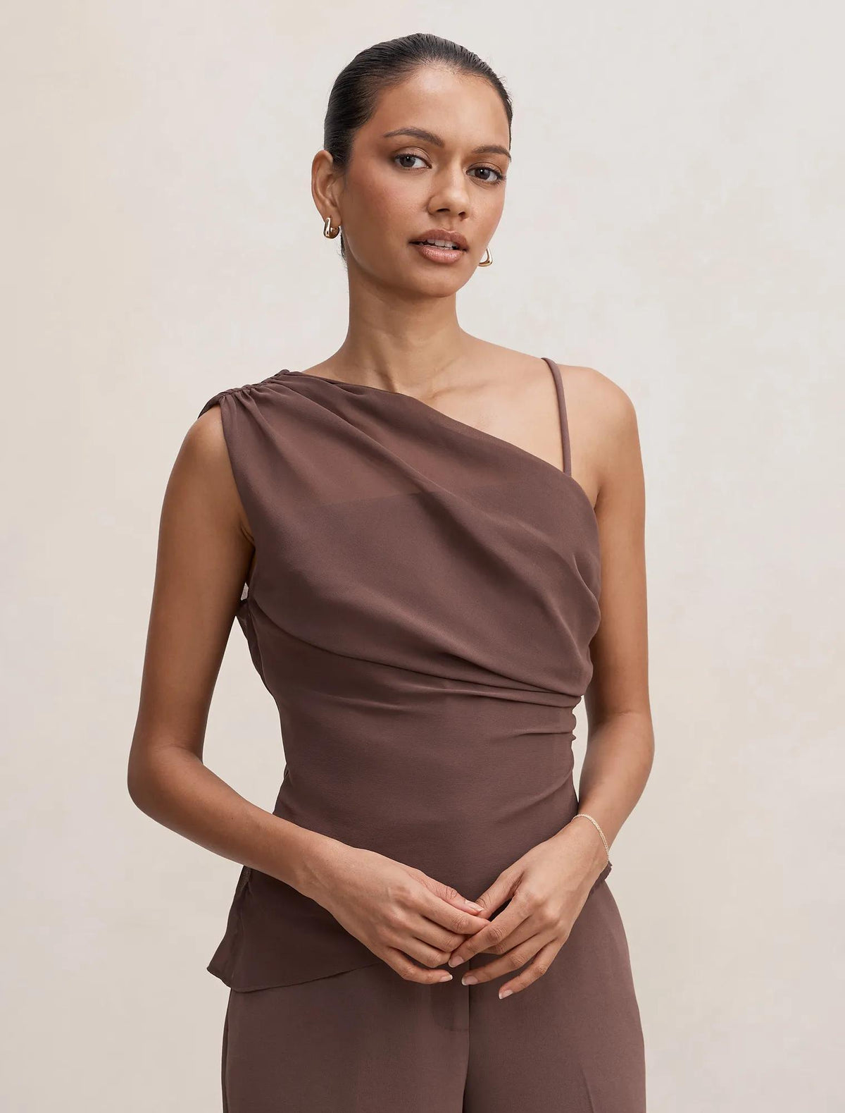 Morgan Petite Draped Shoulder Top Chocolate Martini Set