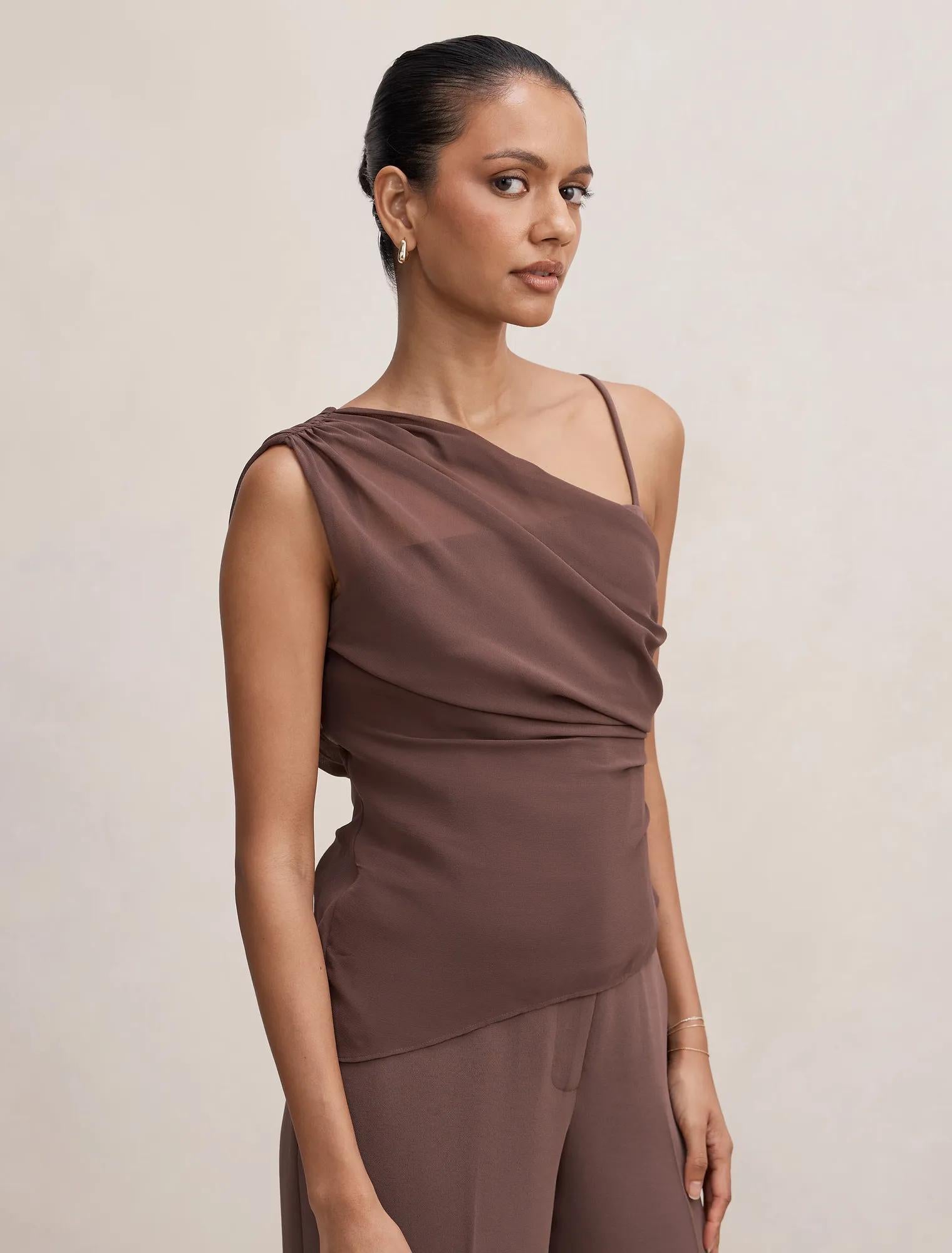 Morgan Petite Draped Shoulder Top Chocolate Martini Set