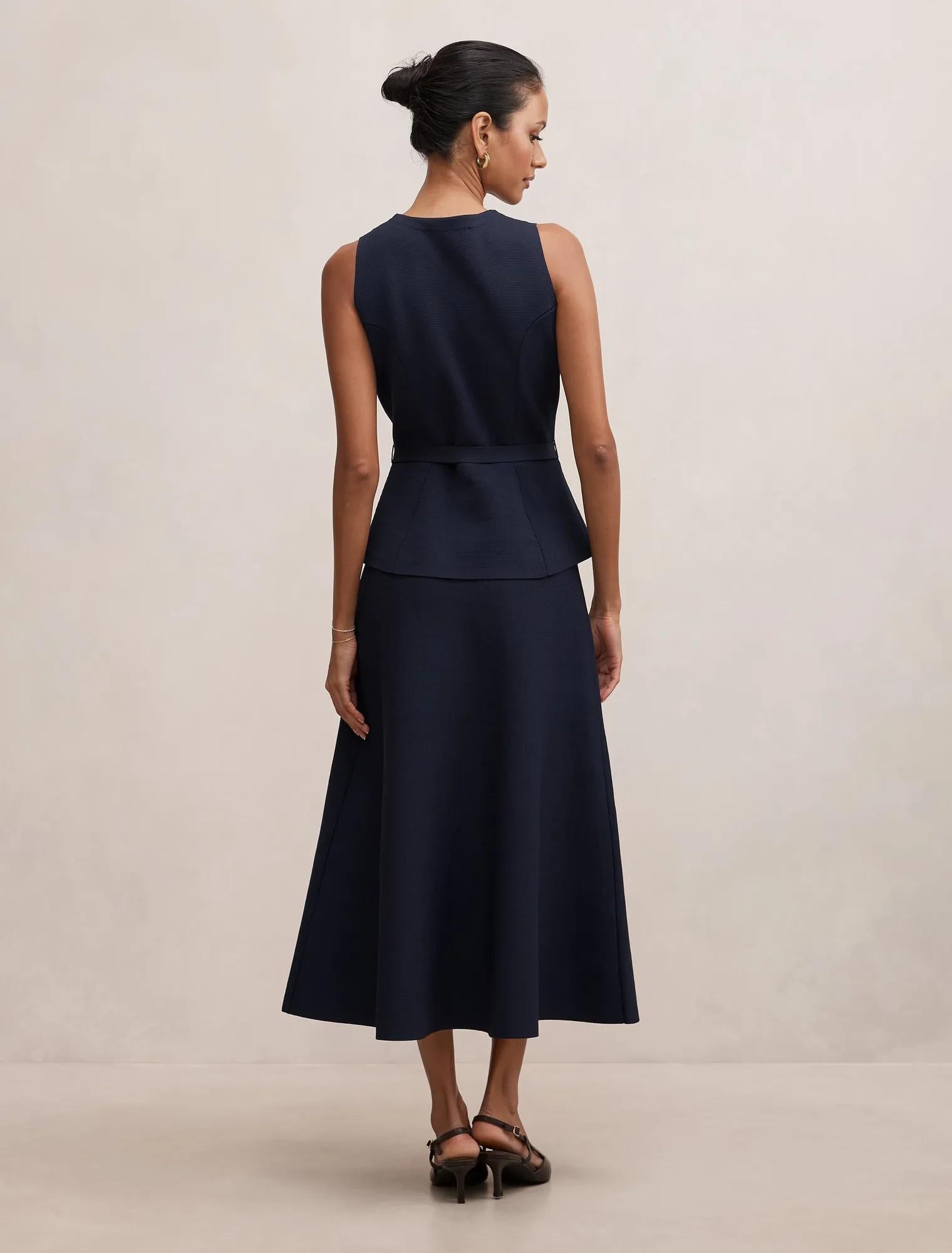 Amelia Petite Layered A-Line Midi Dress Navy