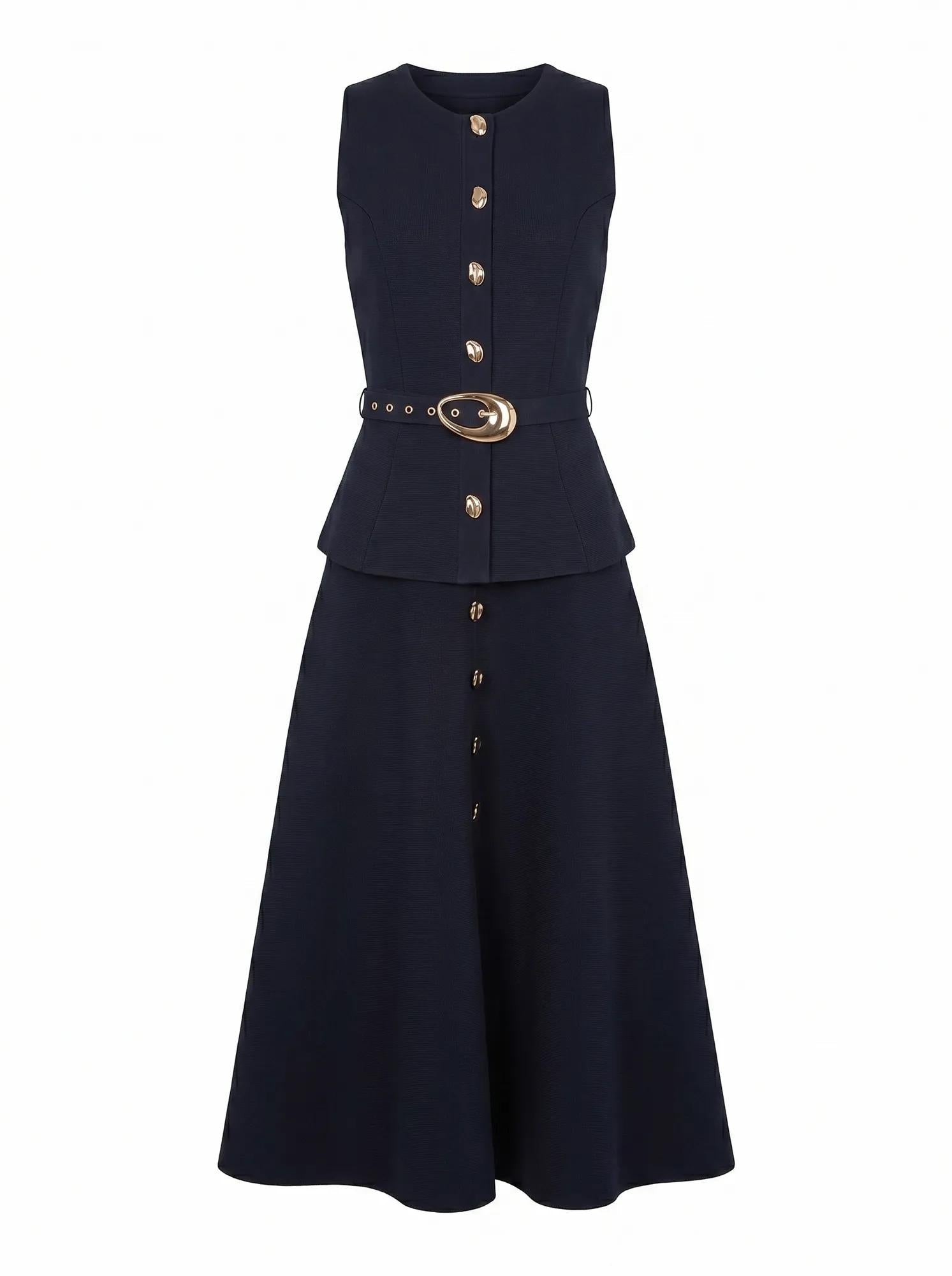 Amelia Petite Layered A-Line Midi Dress Navy