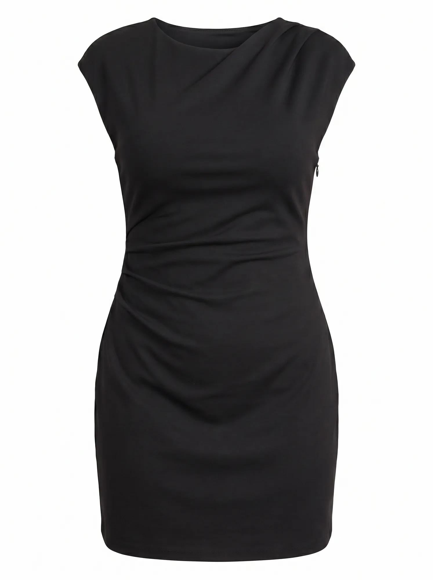 Carly Curve Sleeveless Tuck Mini Dress Black_mannequin