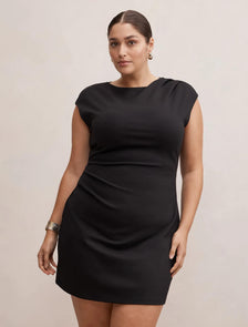 Carly Curve Sleeveless Tuck Mini Dress Black