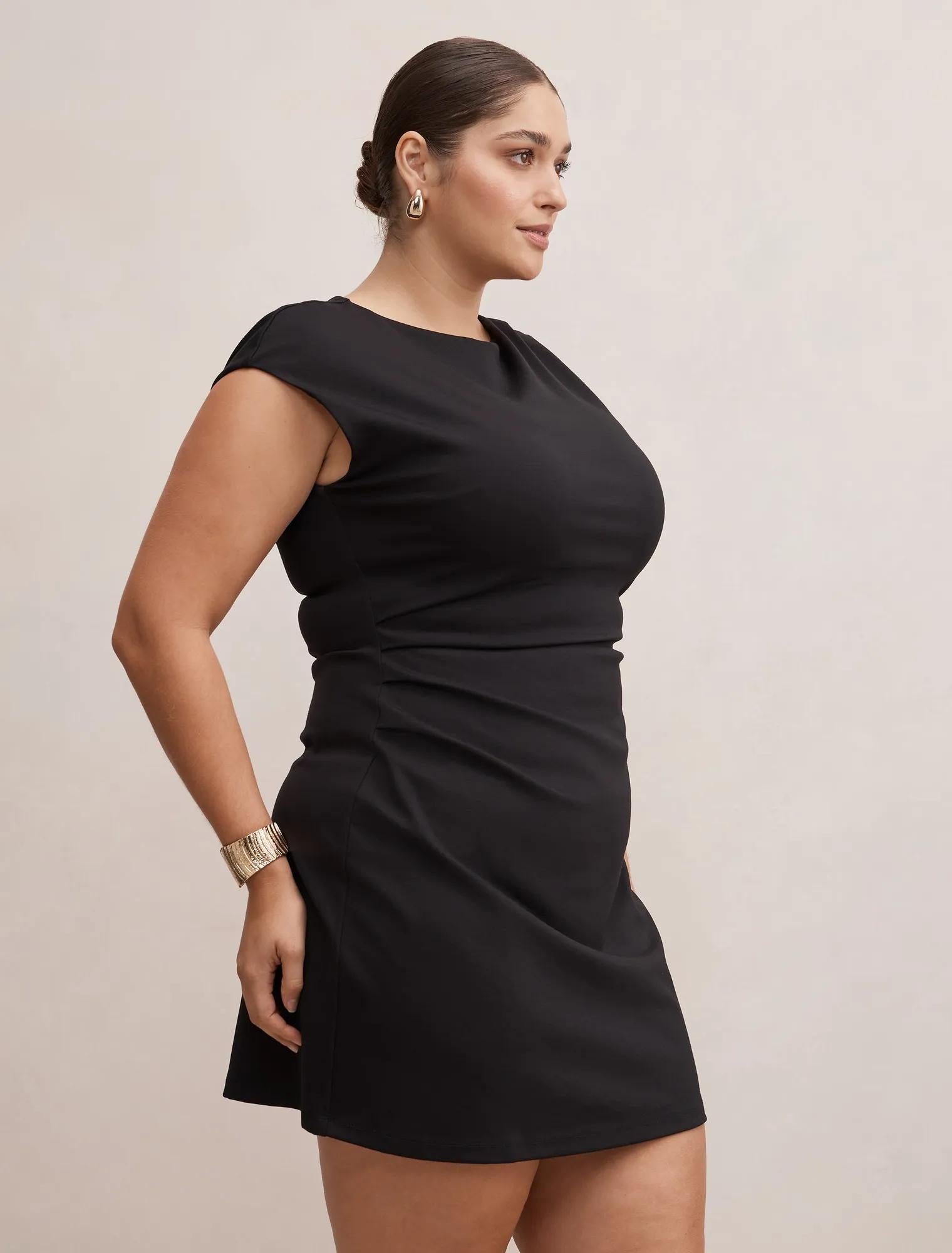 Carly Curve Sleeveless Tuck Mini Dress Black