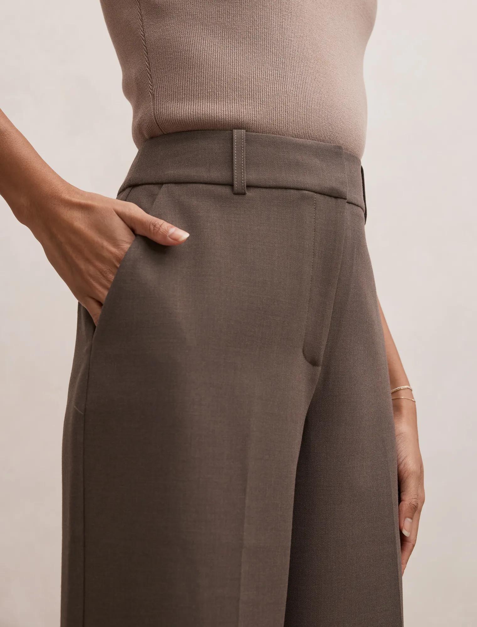 Ada Petite Straight Leg Pants Dark Mushroom Set