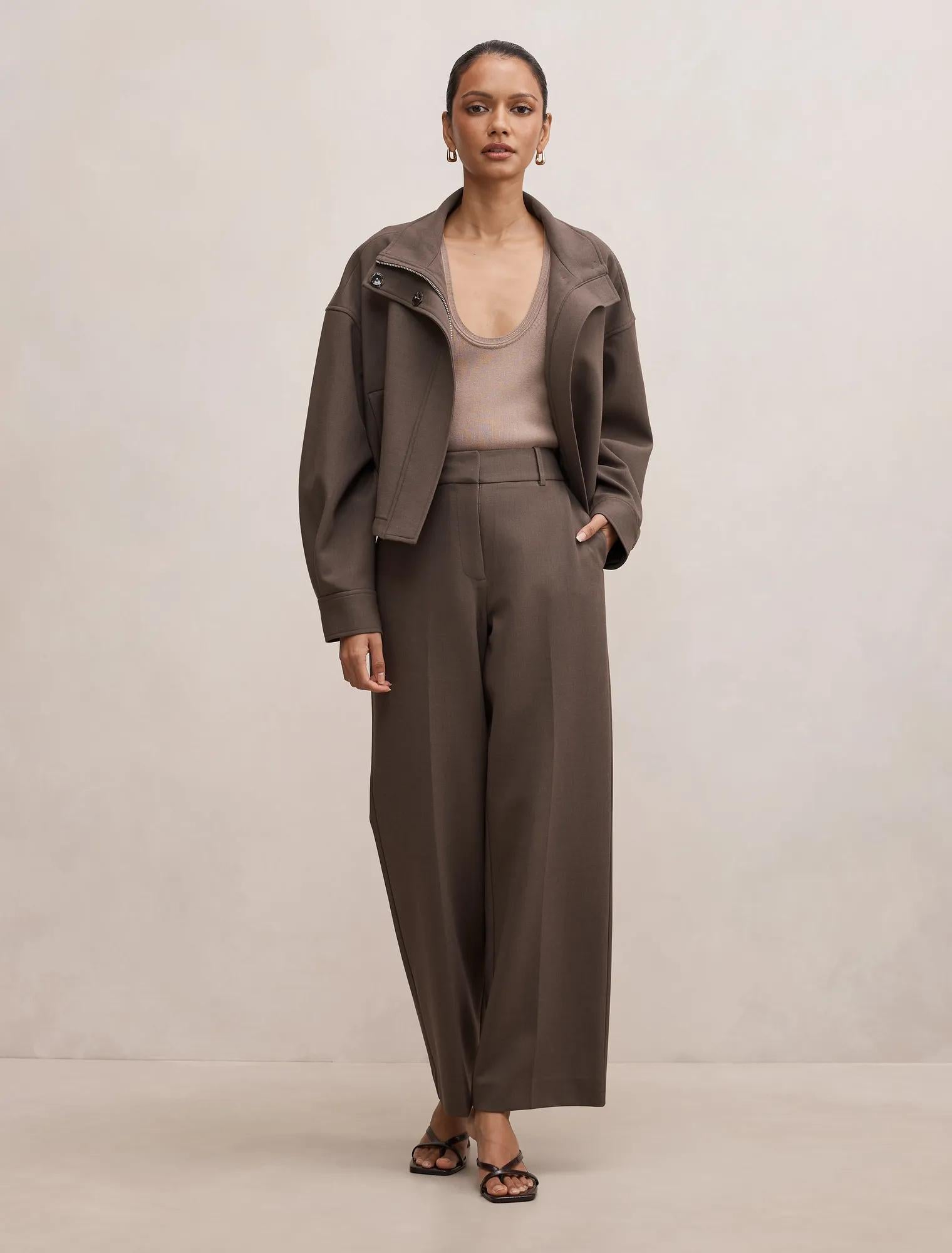 Ada Petite Straight Leg Pants Dark Mushroom Set