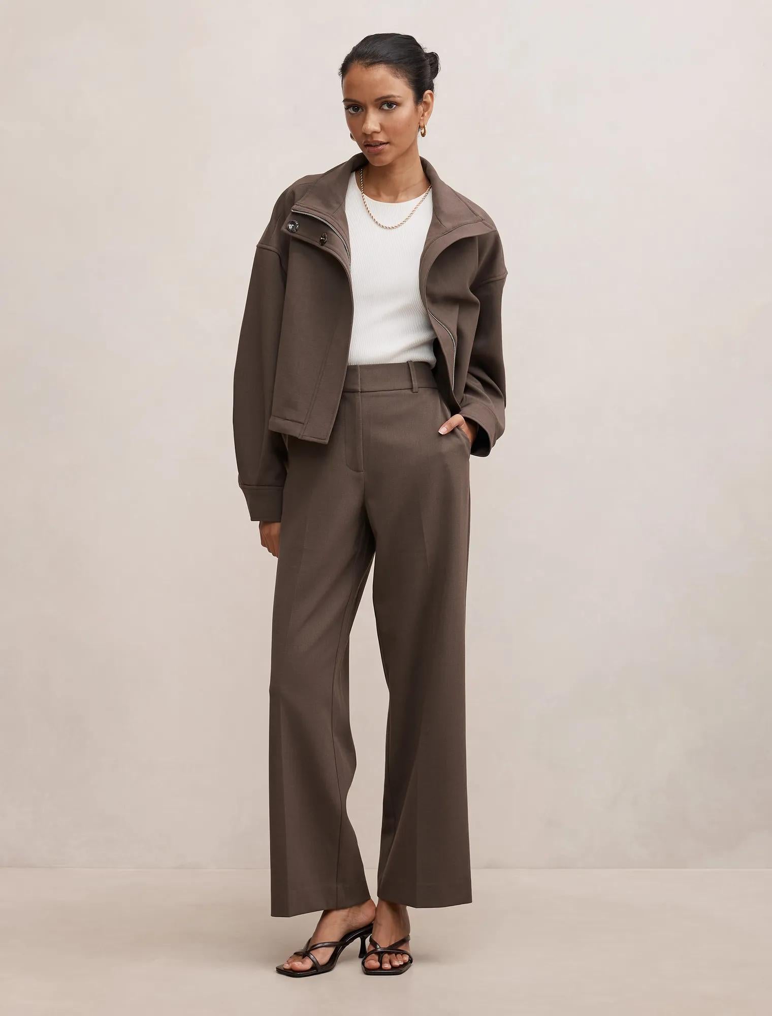 Ada Petite Straight Leg Pants Dark Mushroom Set