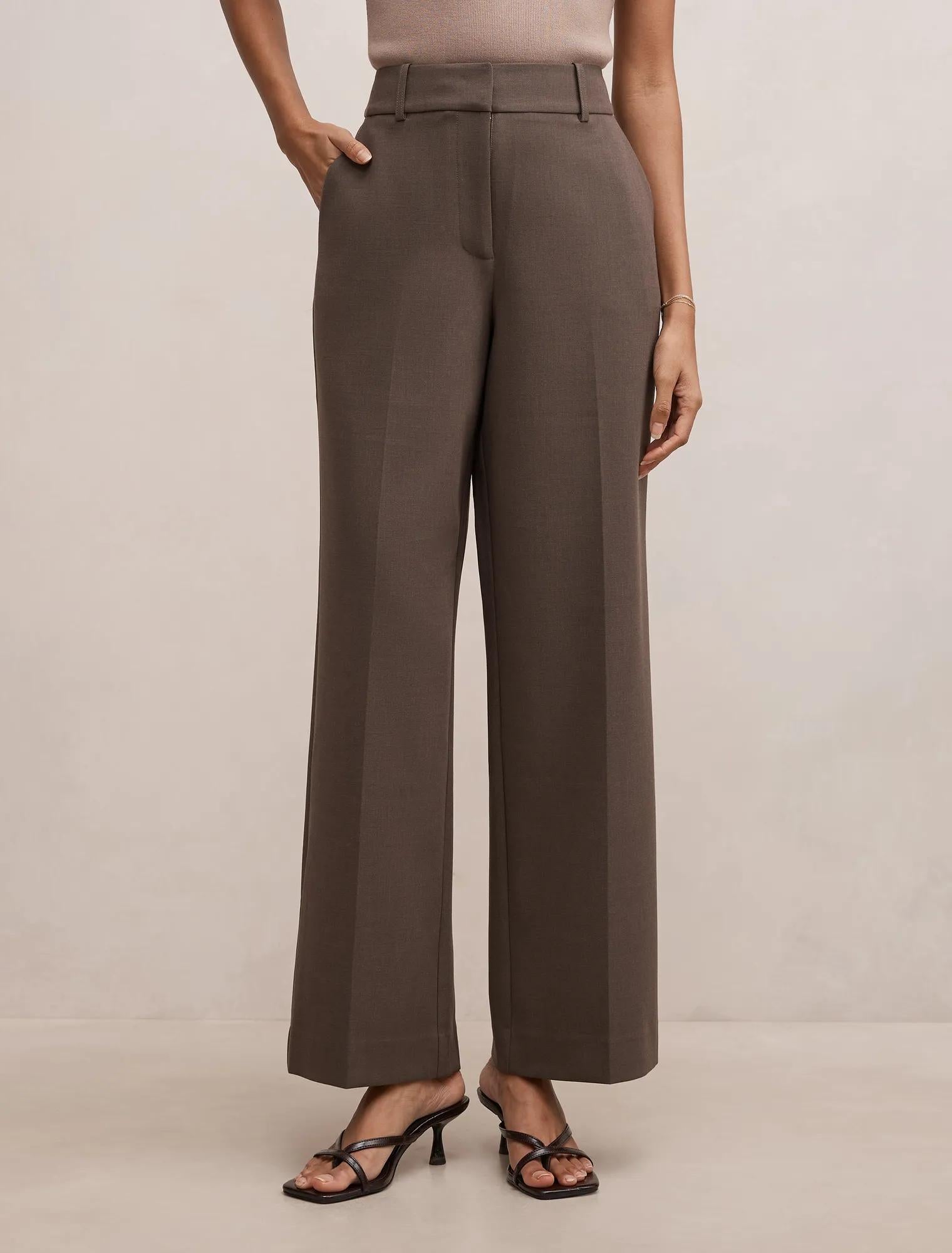 Ada Petite Straight Leg Pants Dark Mushroom Set