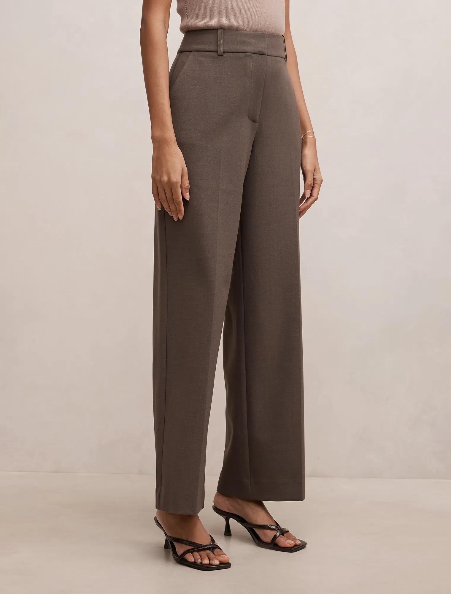 Ada Petite Straight Leg Pants Dark Mushroom Set