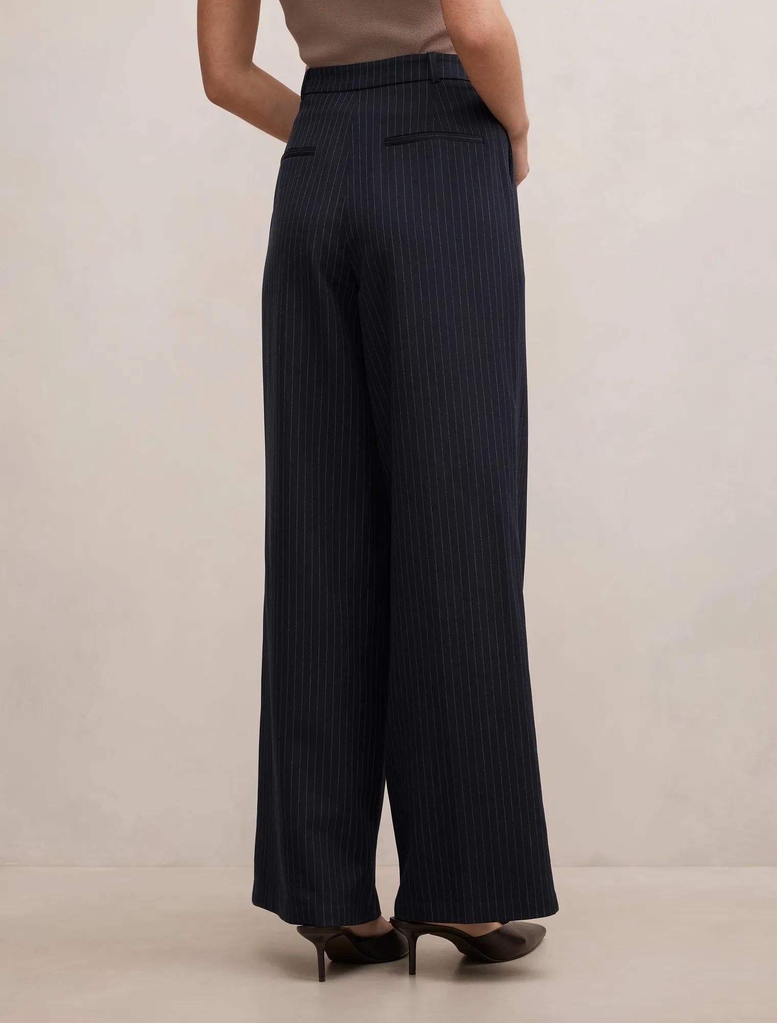 Paloma Tall Pinstripe Wide Leg Pants Navy Pinstripe Suit