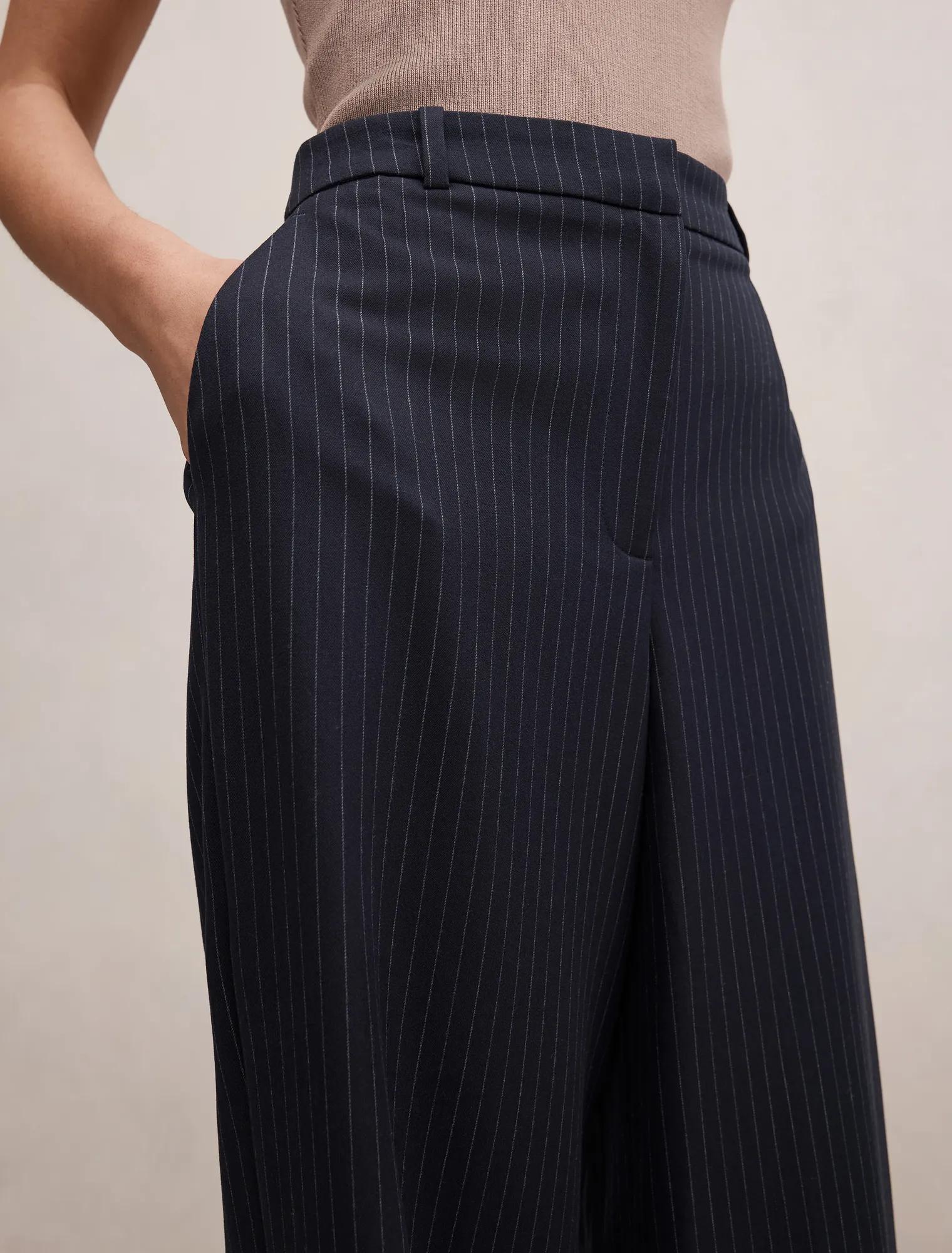 Paloma Tall Pinstripe Wide Leg Pants Navy Pinstripe Suit
