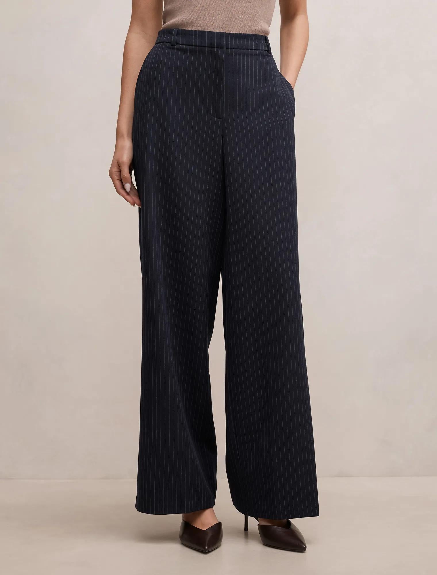 Paloma Tall Pinstripe Wide Leg Pants Navy Pinstripe Suit