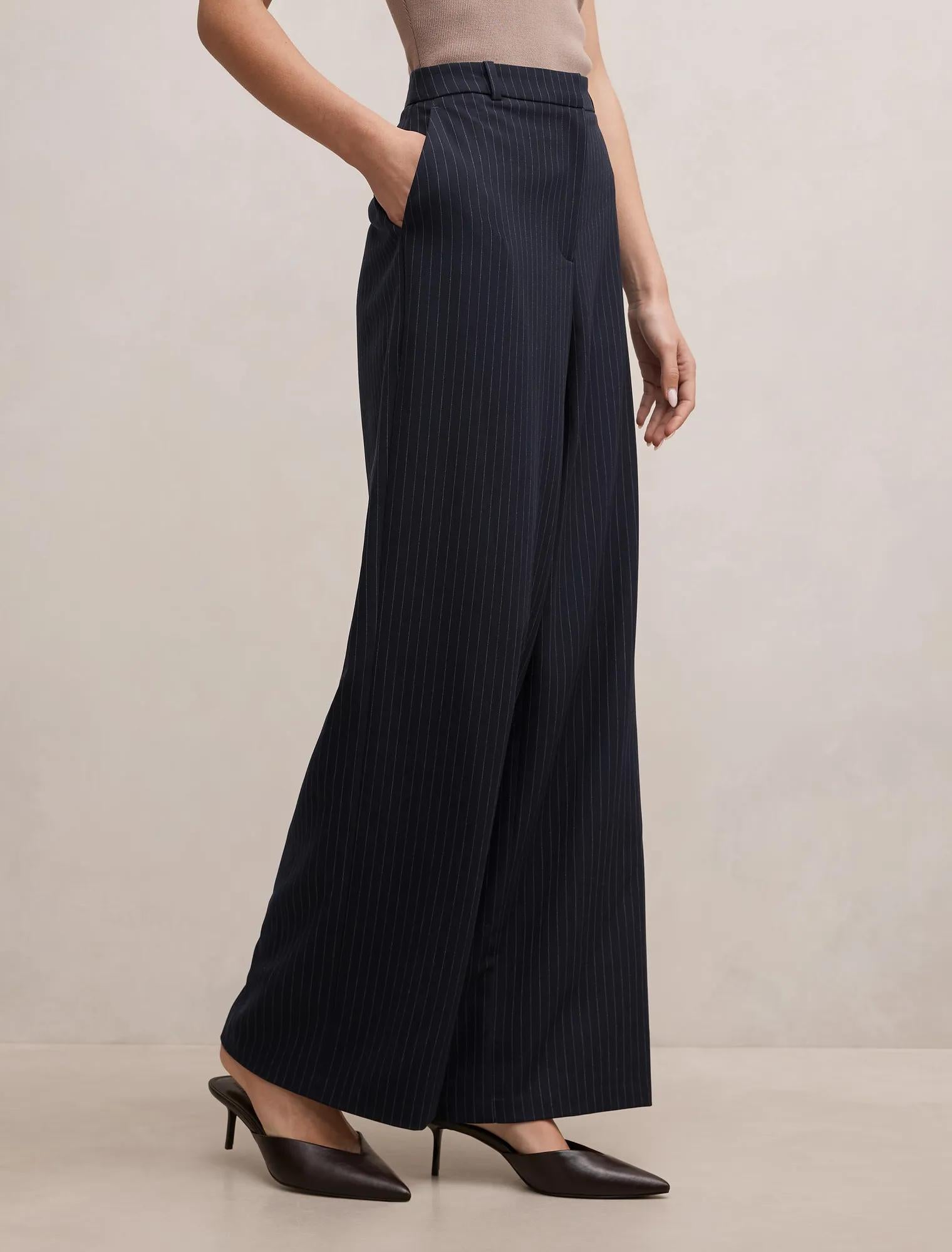 Paloma Tall Pinstripe Wide Leg Pants Navy Pinstripe Suit