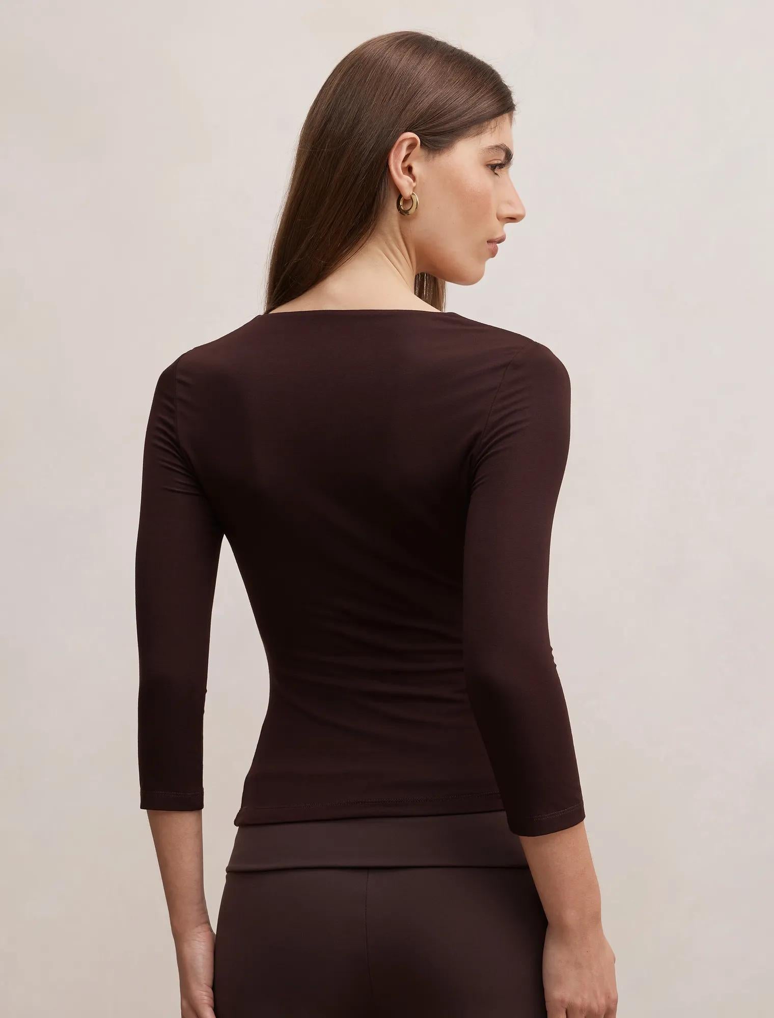 Tia V Neck 3/4 Sleeve Top Chocolate