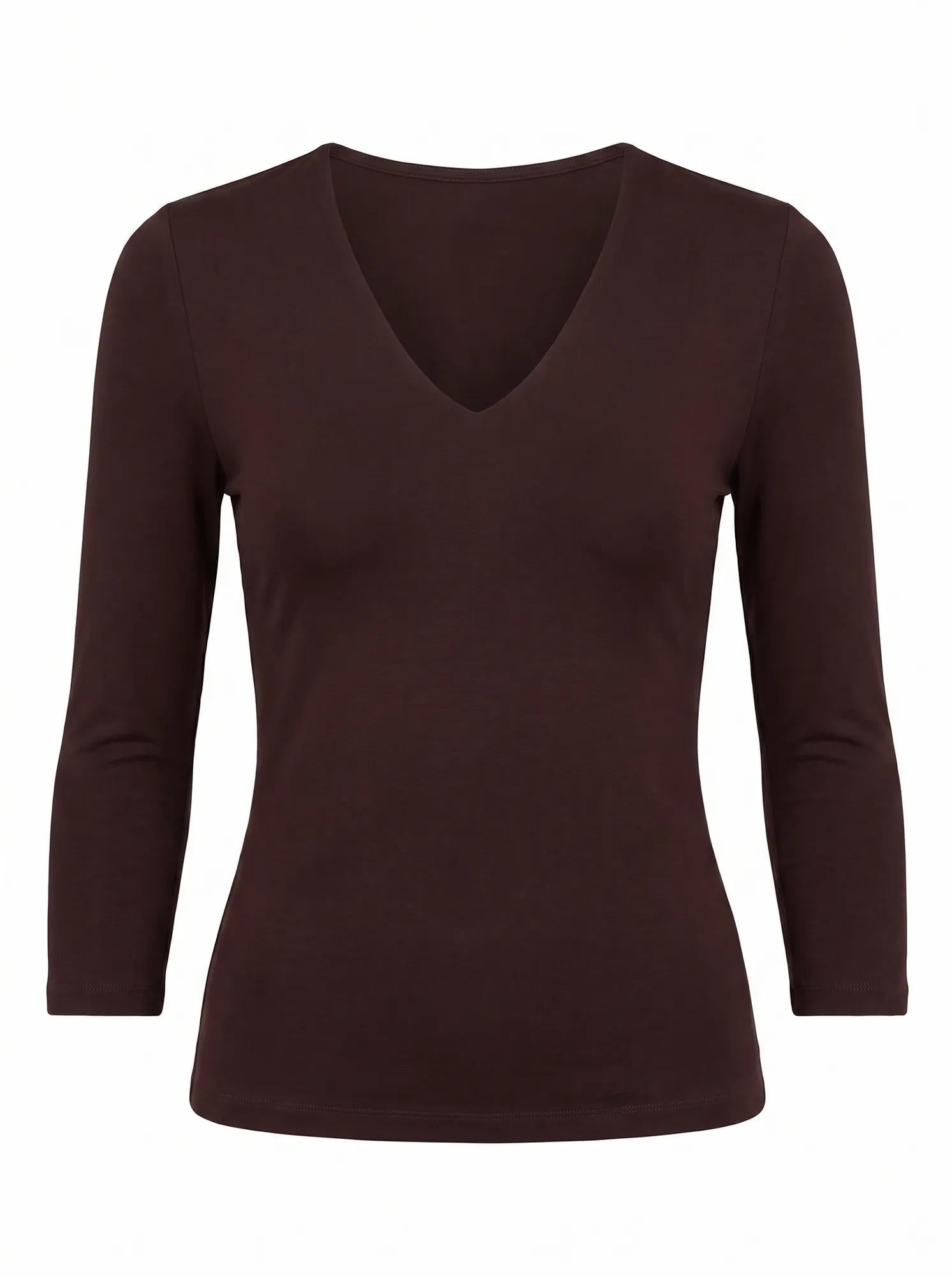 Tia V Neck 3/4 Sleeve Top Chocolate_mannequin