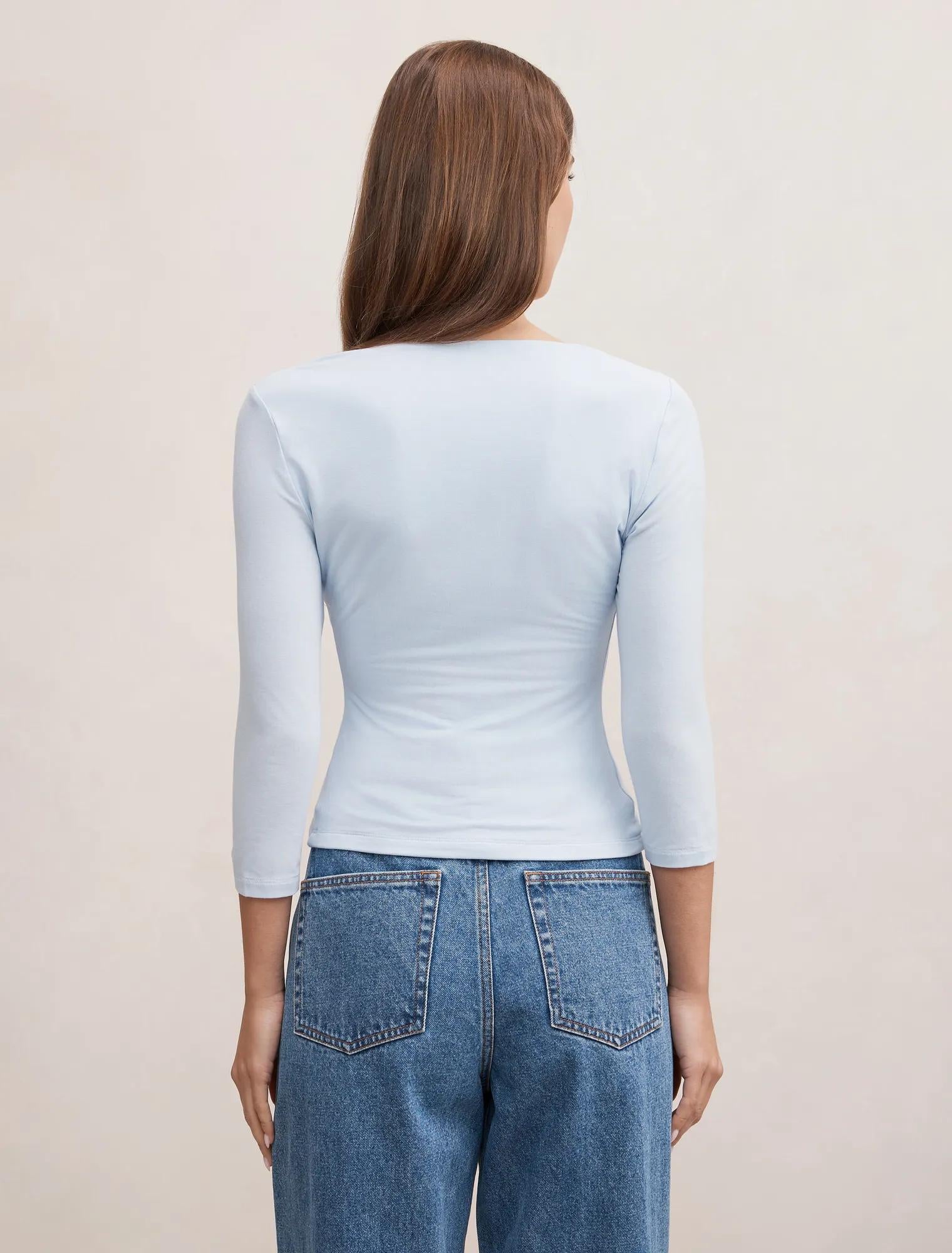 Tia V Neck 3/4 Sleeve Top Cloud Blue