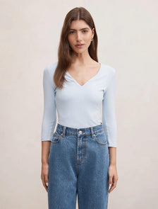 Tia V Neck 3/4 Sleeve Top Cloud Blue