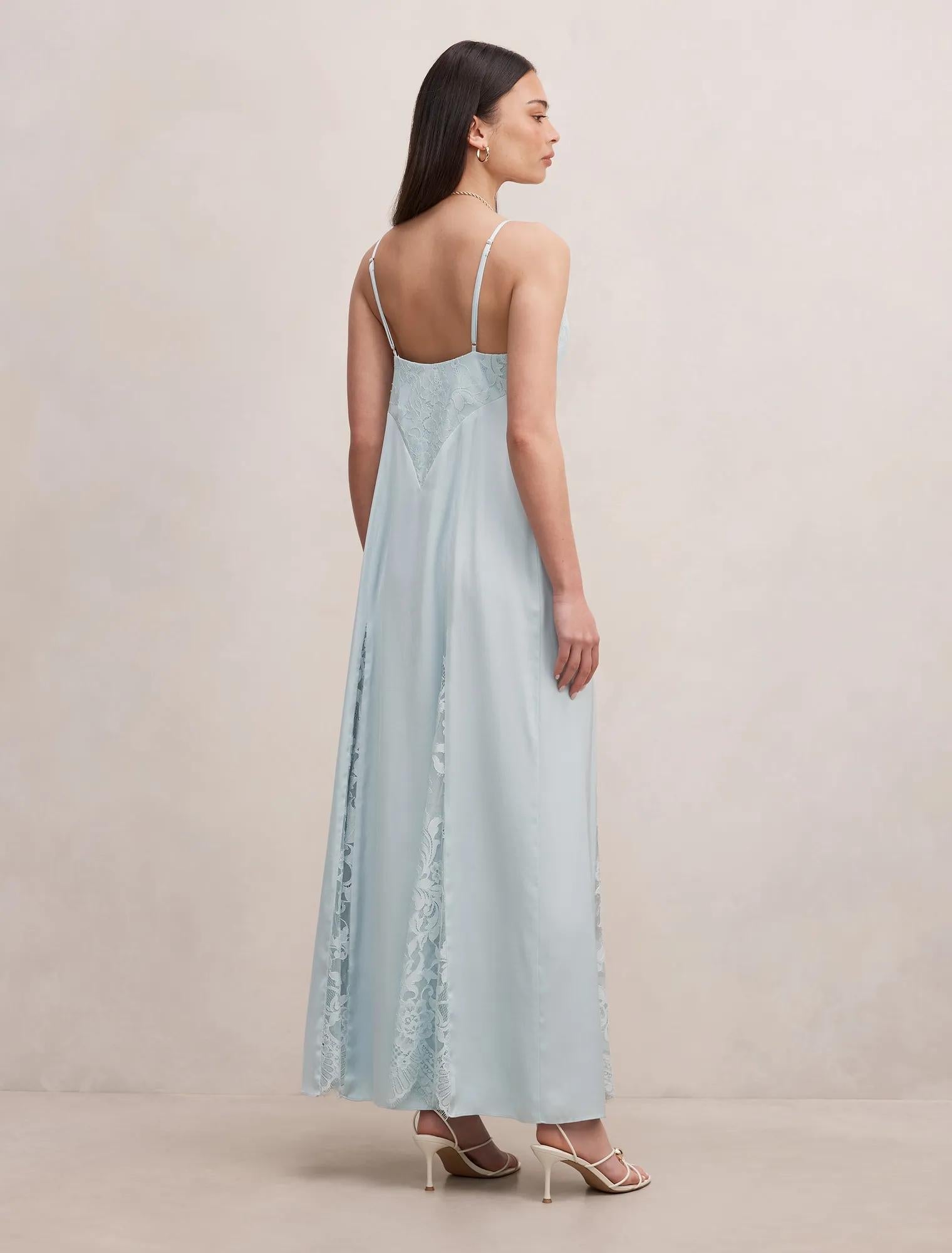 Salome V-Neck Lace Maxi Dress Aqua Oasis