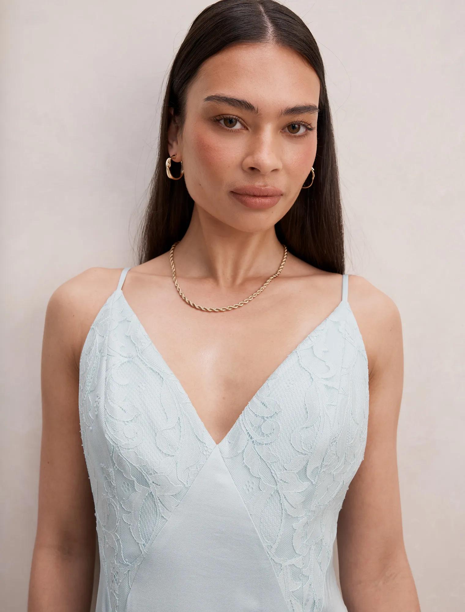 Salome V-Neck Lace Maxi Dress Aqua Oasis