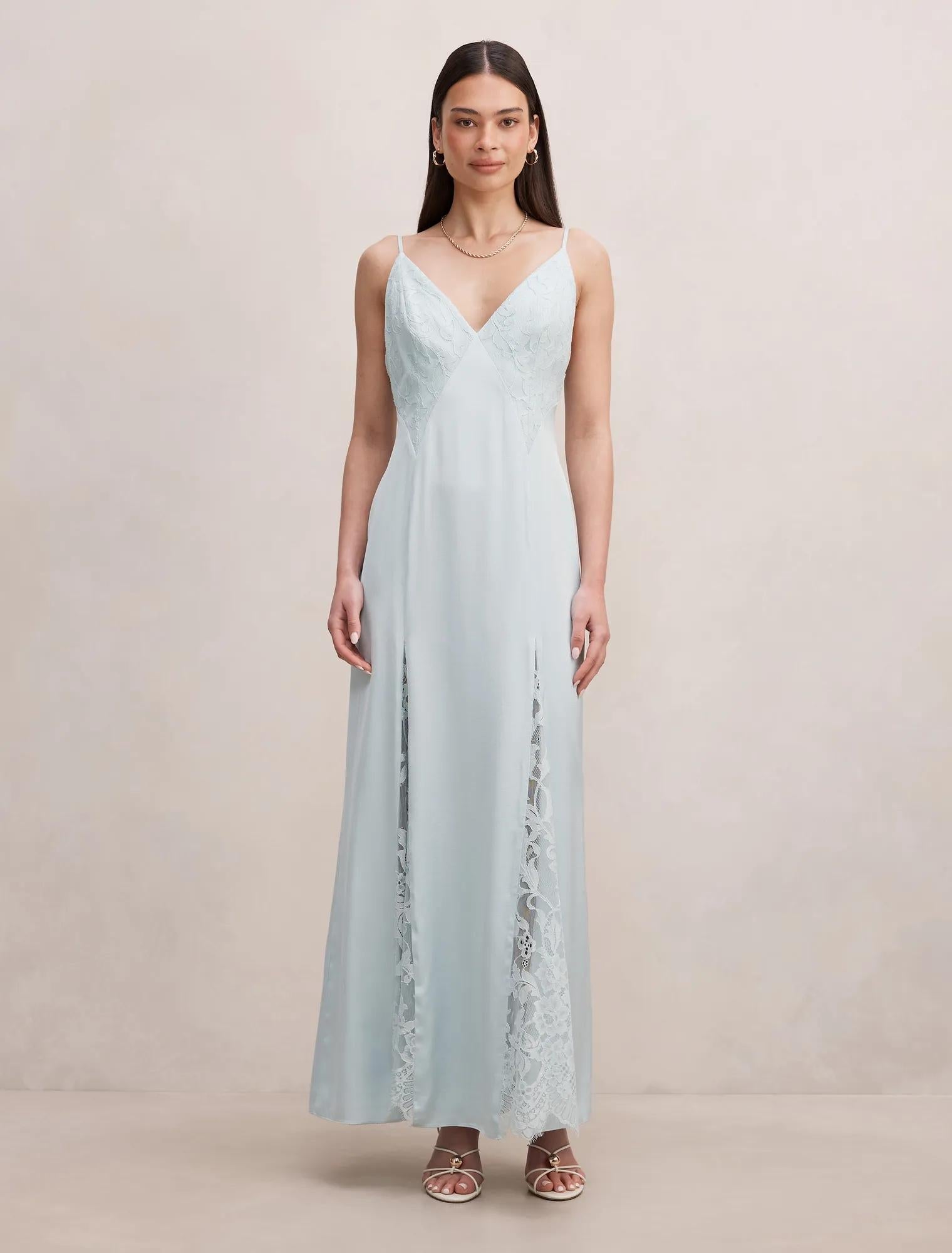 Salome V-Neck Lace Maxi Dress Aqua Oasis