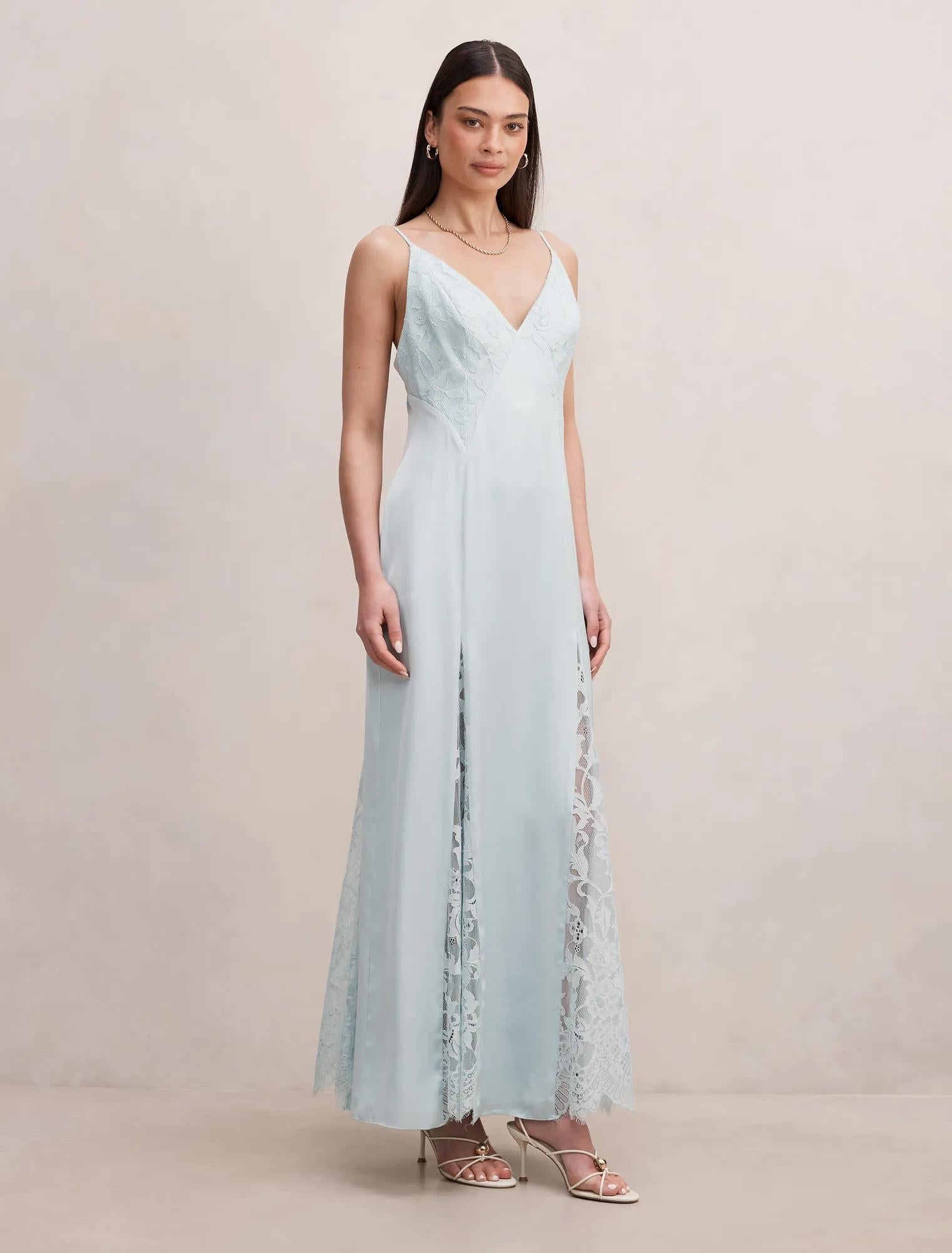 Salome V-Neck Lace Maxi Dress Aqua Oasis
