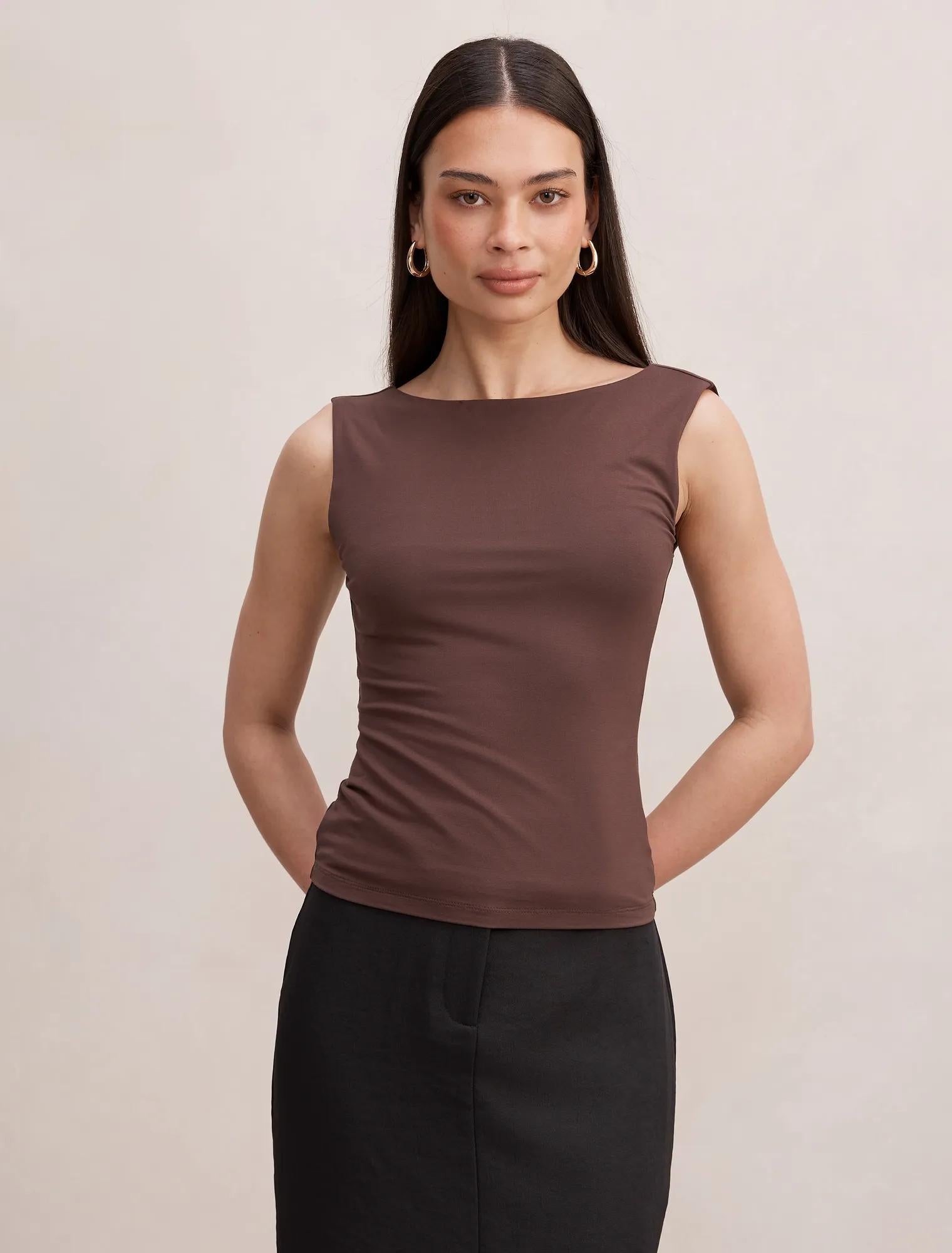 Bonnie Scoop Back Tank Top Chocolate Bark