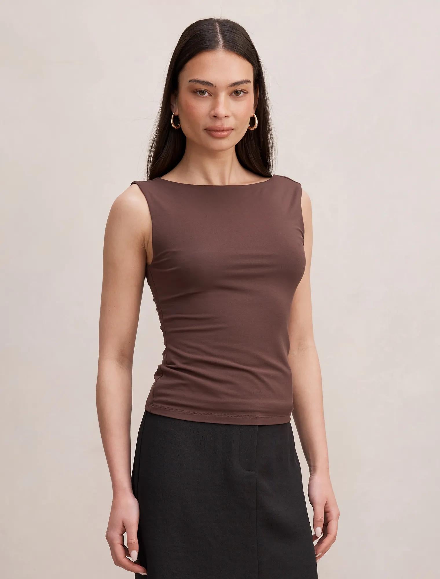 Bonnie Scoop Back Tank Top Chocolate Bark