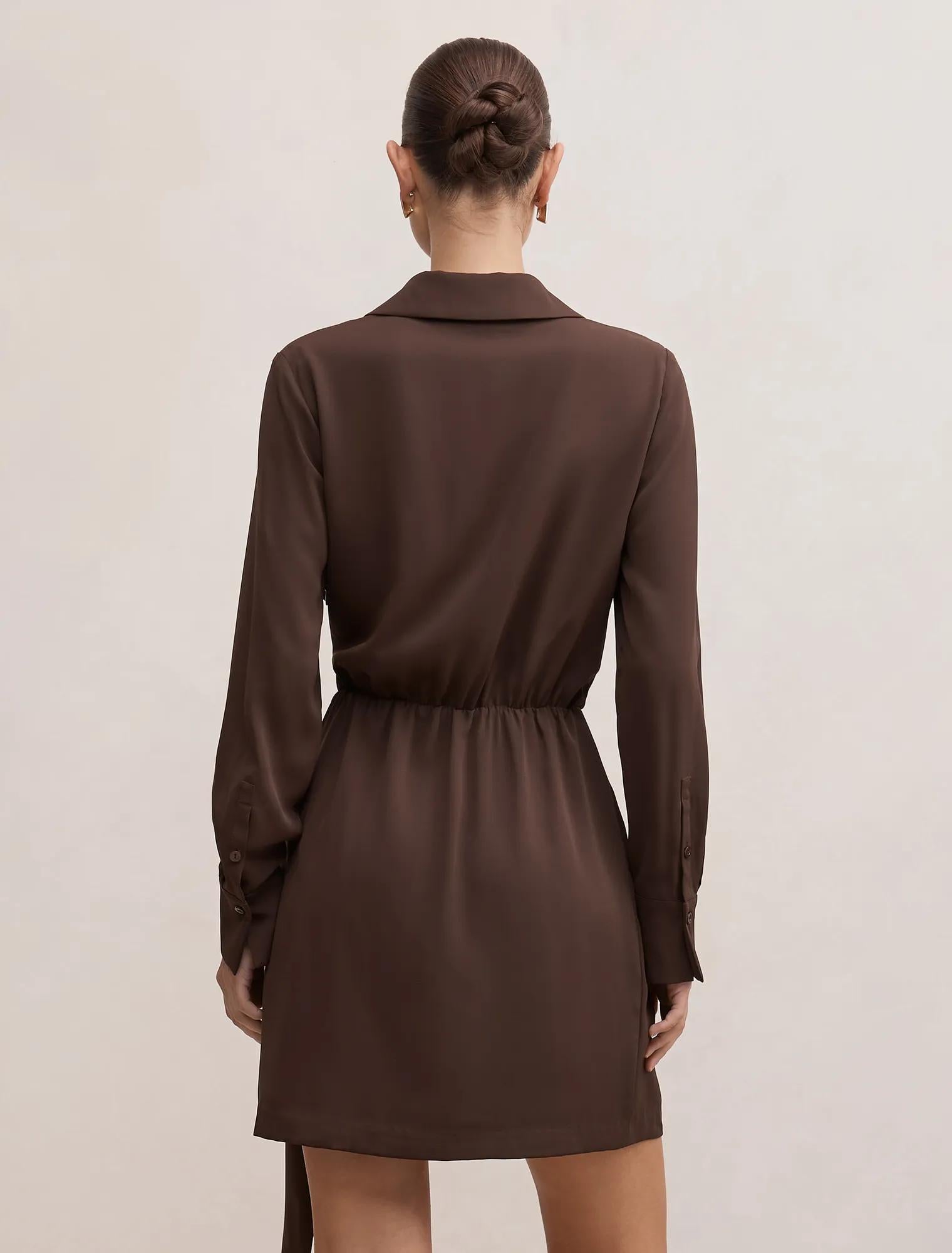 Isobel Tie Shirt Mini Dress Java Chocolate