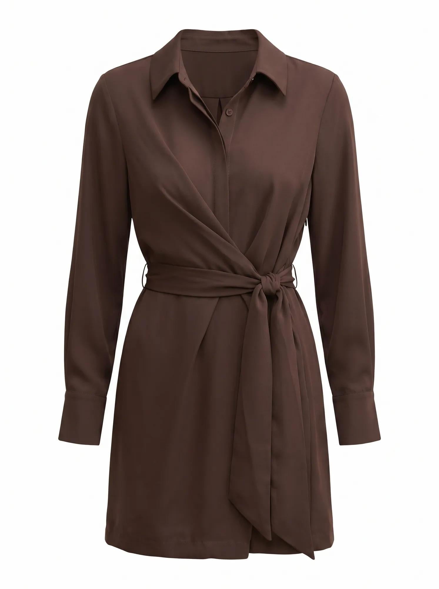 Isobel Tie Shirt Mini Dress Java Chocolate_mannequin