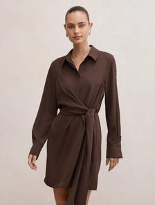 Isobel Tie Shirt Mini Dress Java Chocolate