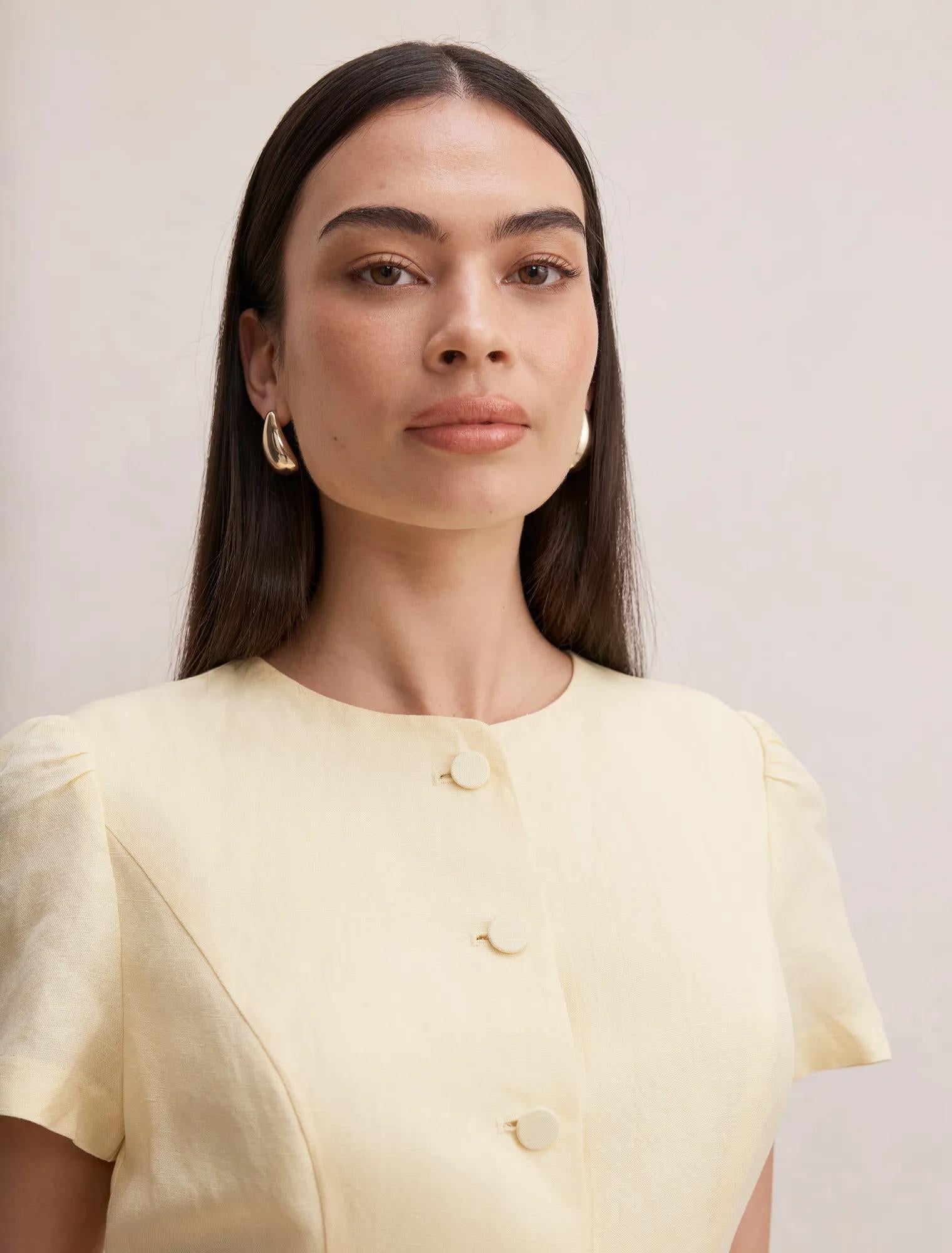Cartia Button Down Top Butter Yellow Set