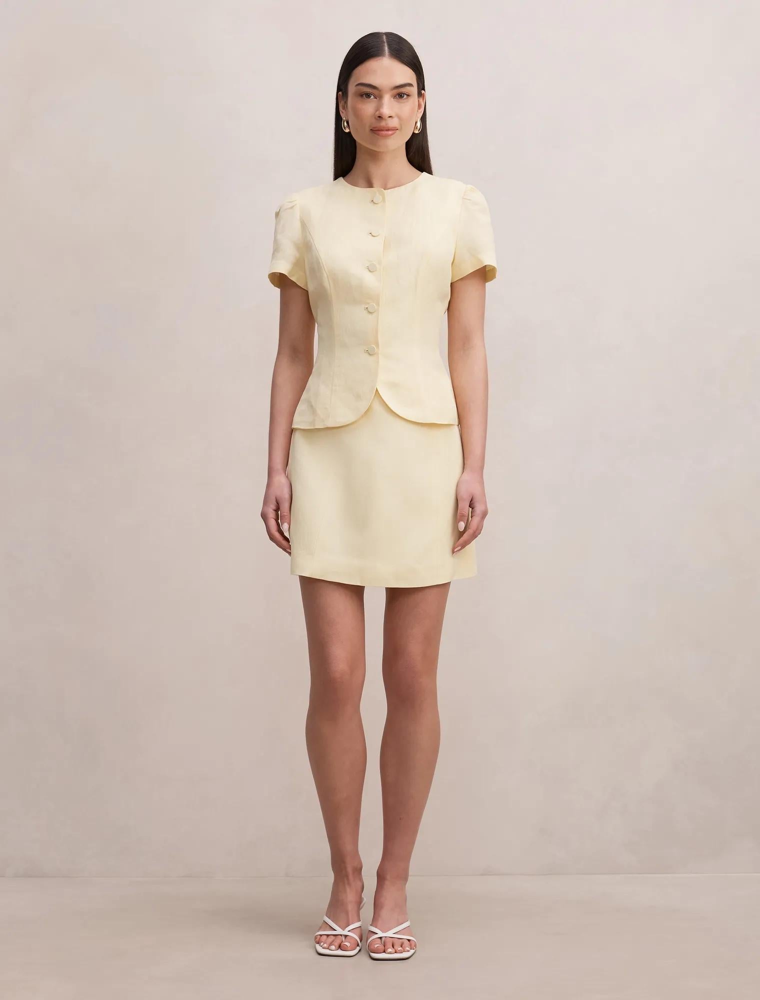 Cartia Button Down Top Butter Yellow Set
