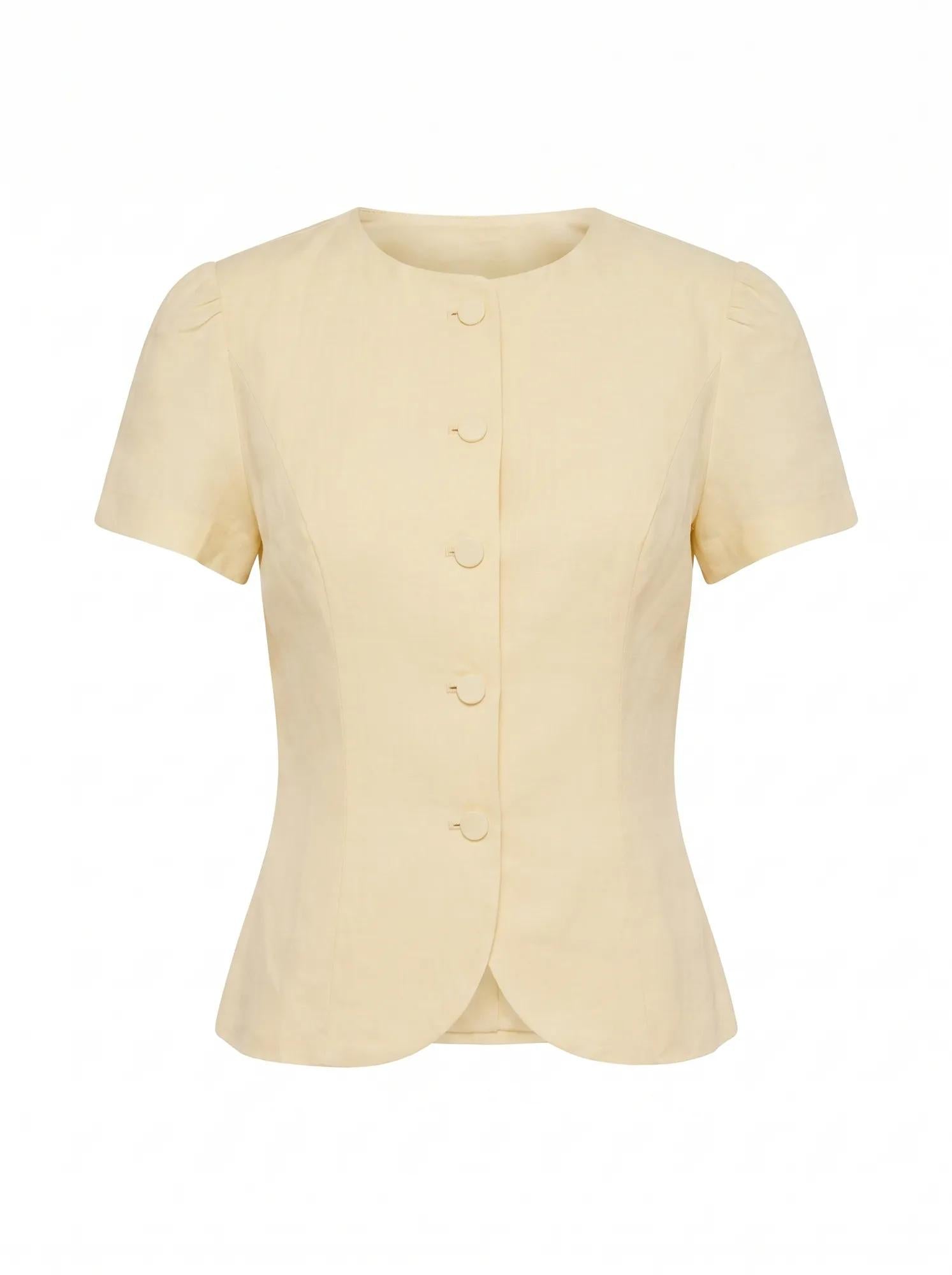 Cartia Button Down Top Butter Yellow Set