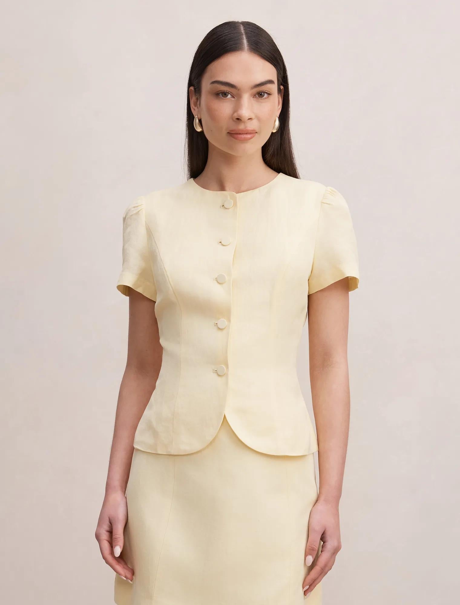 Cartia Button Down Top Butter Yellow Set