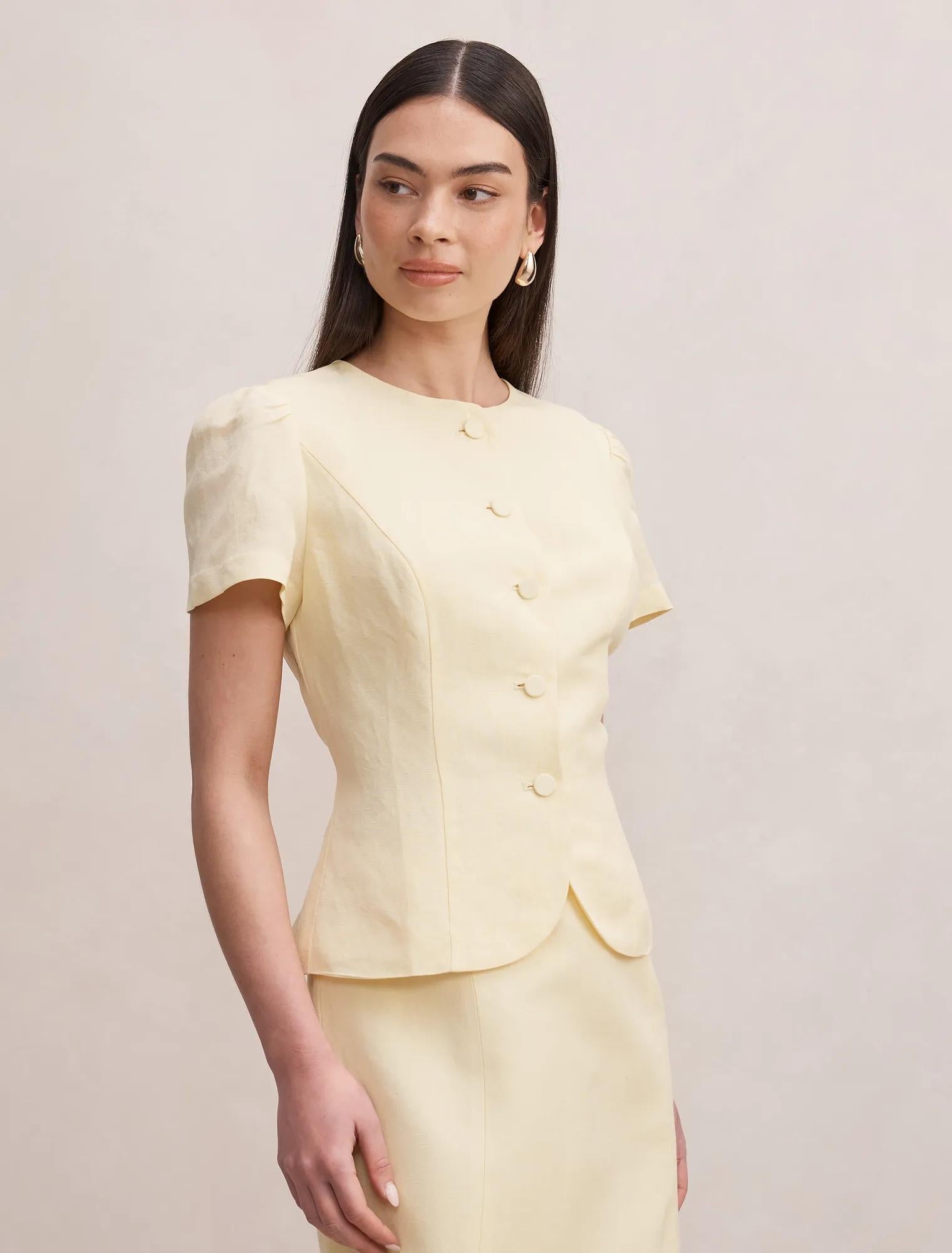 Cartia Button Down Top Butter Yellow Set