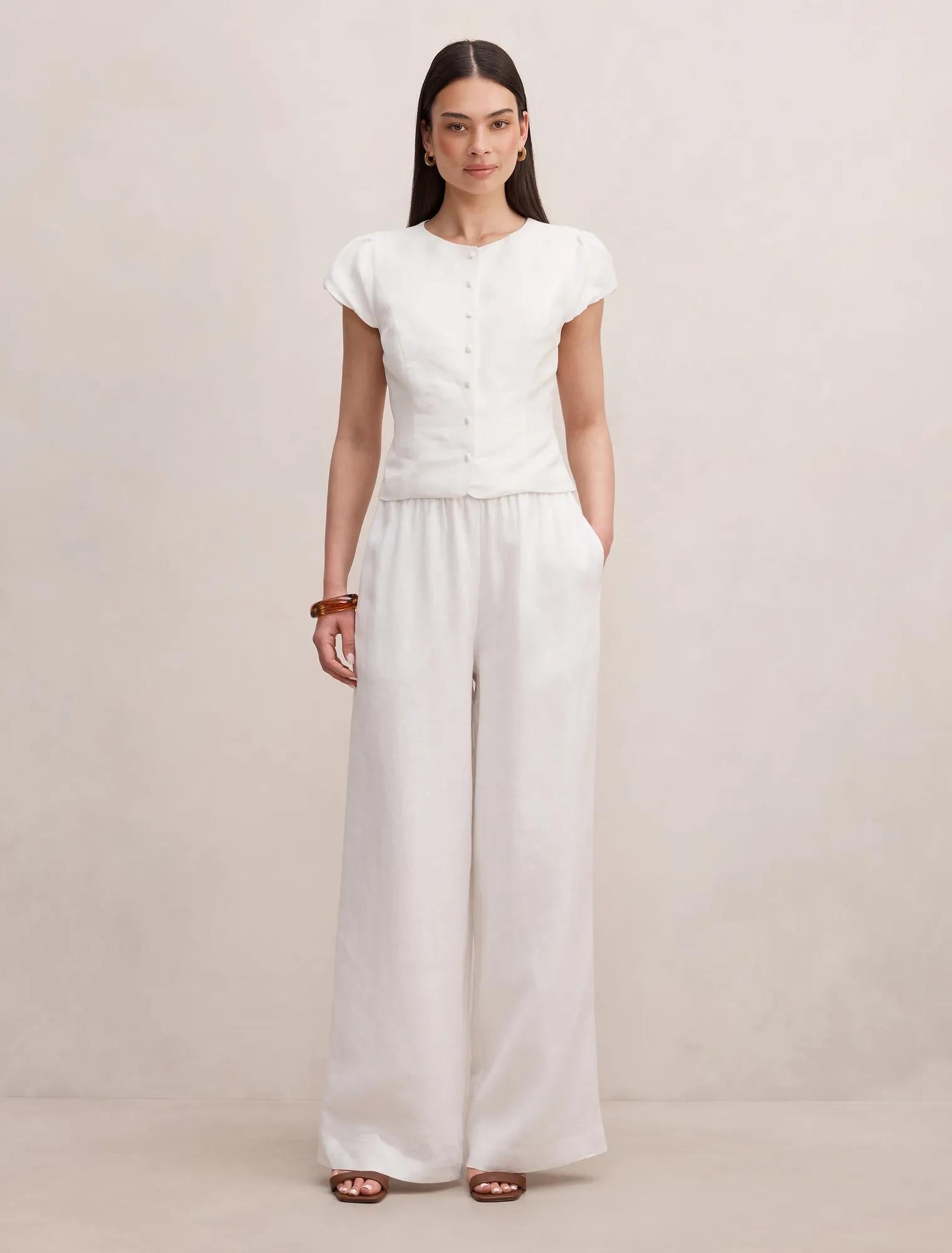 Ella Button Up Linen Top Porcelain Set