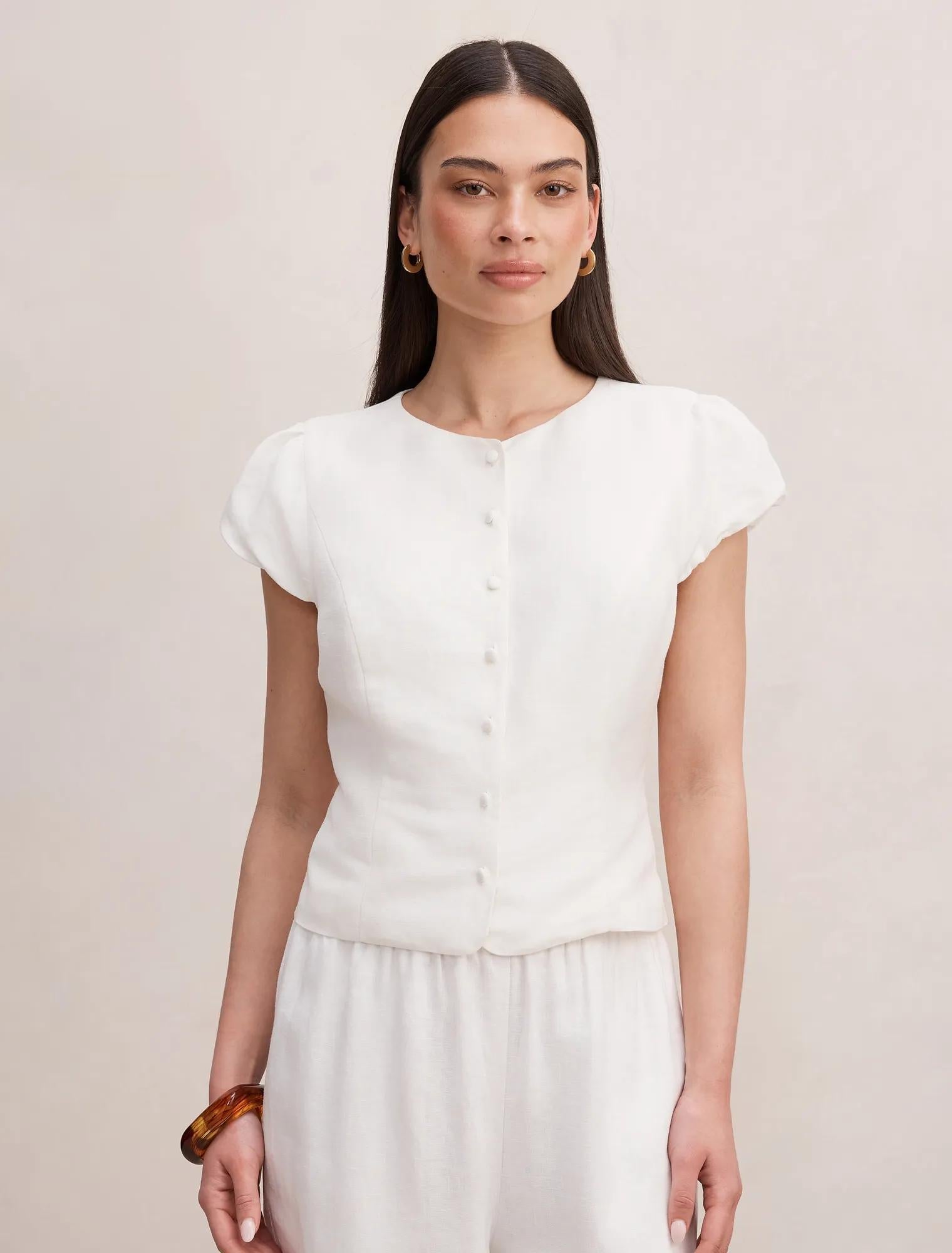 Ella Button Up Linen Top Porcelain Set