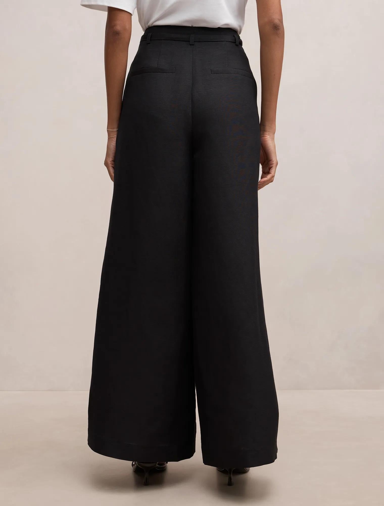 Matilda Petite Linen Blend Wide Leg Pants Black
