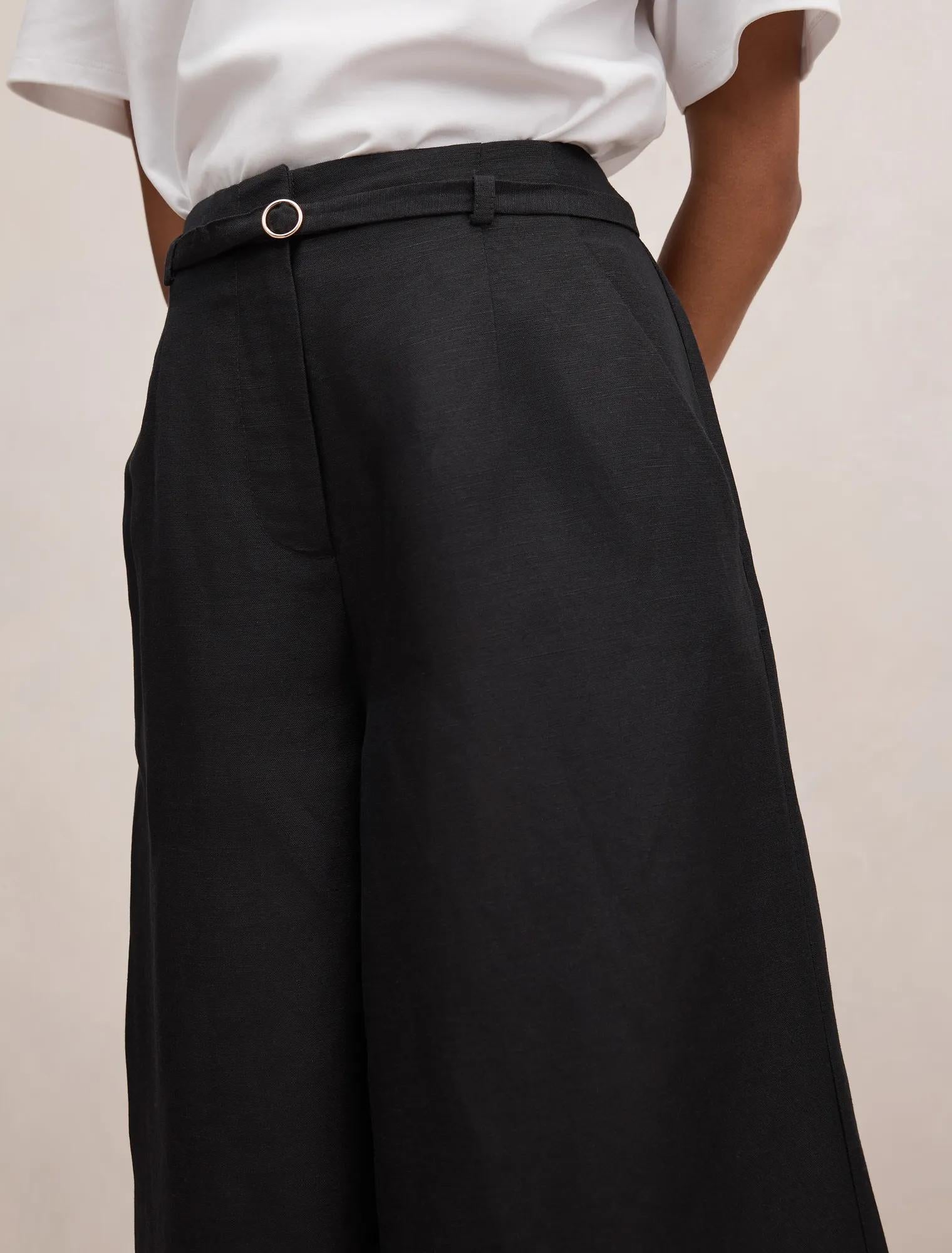 Matilda Petite Linen Blend Wide Leg Pants Black