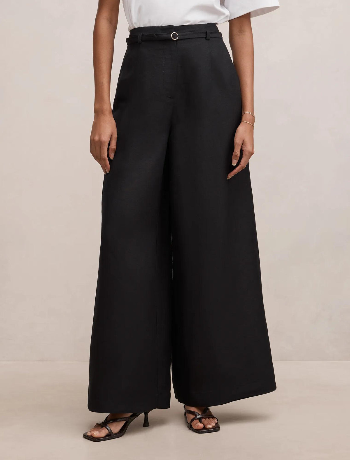 Matilda Petite Linen Blend Wide Leg Pants Black