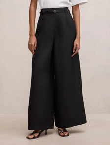 Matilda Petite Linen Blend Wide Leg Pants Black