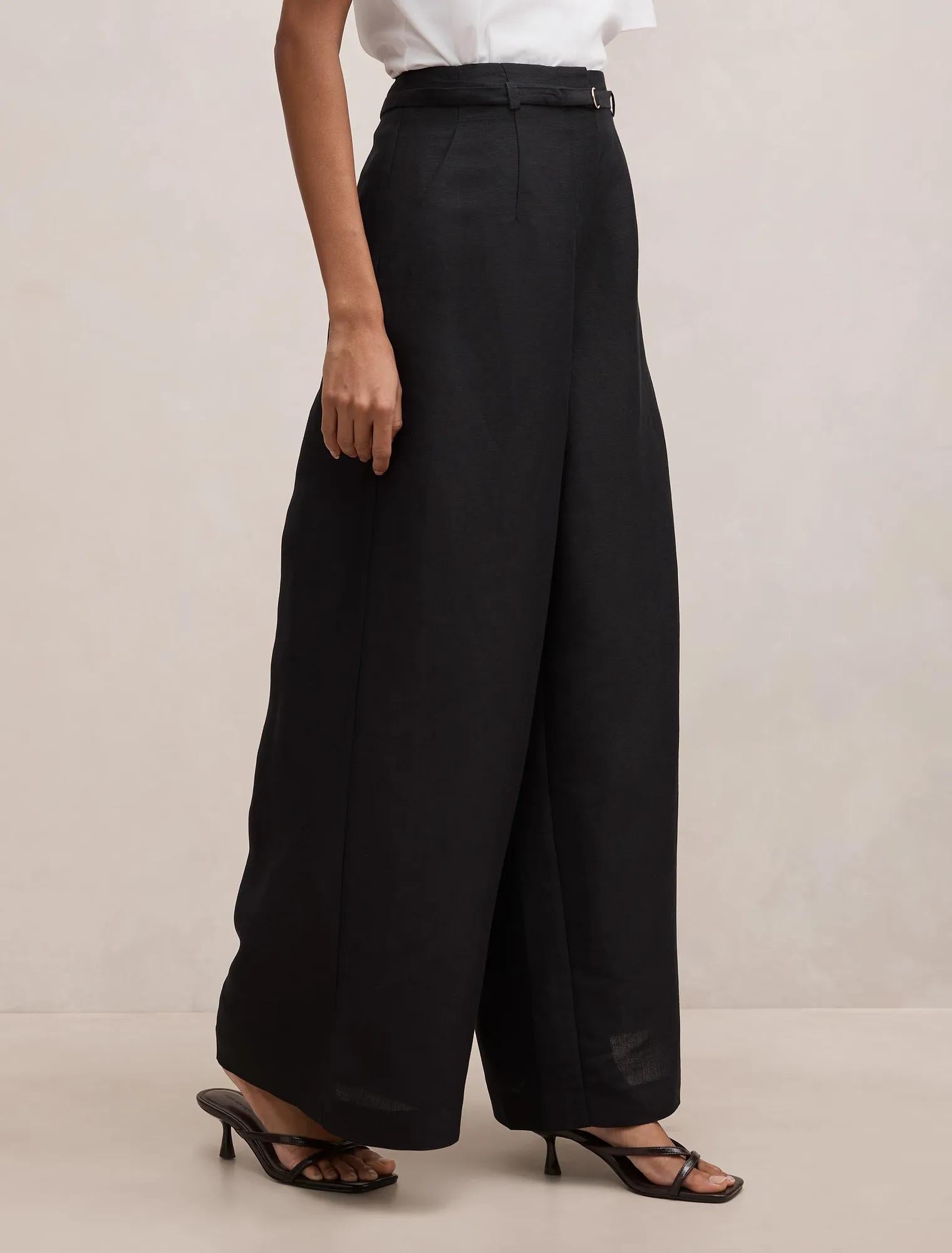 Matilda Petite Linen Blend Wide Leg Pants Black