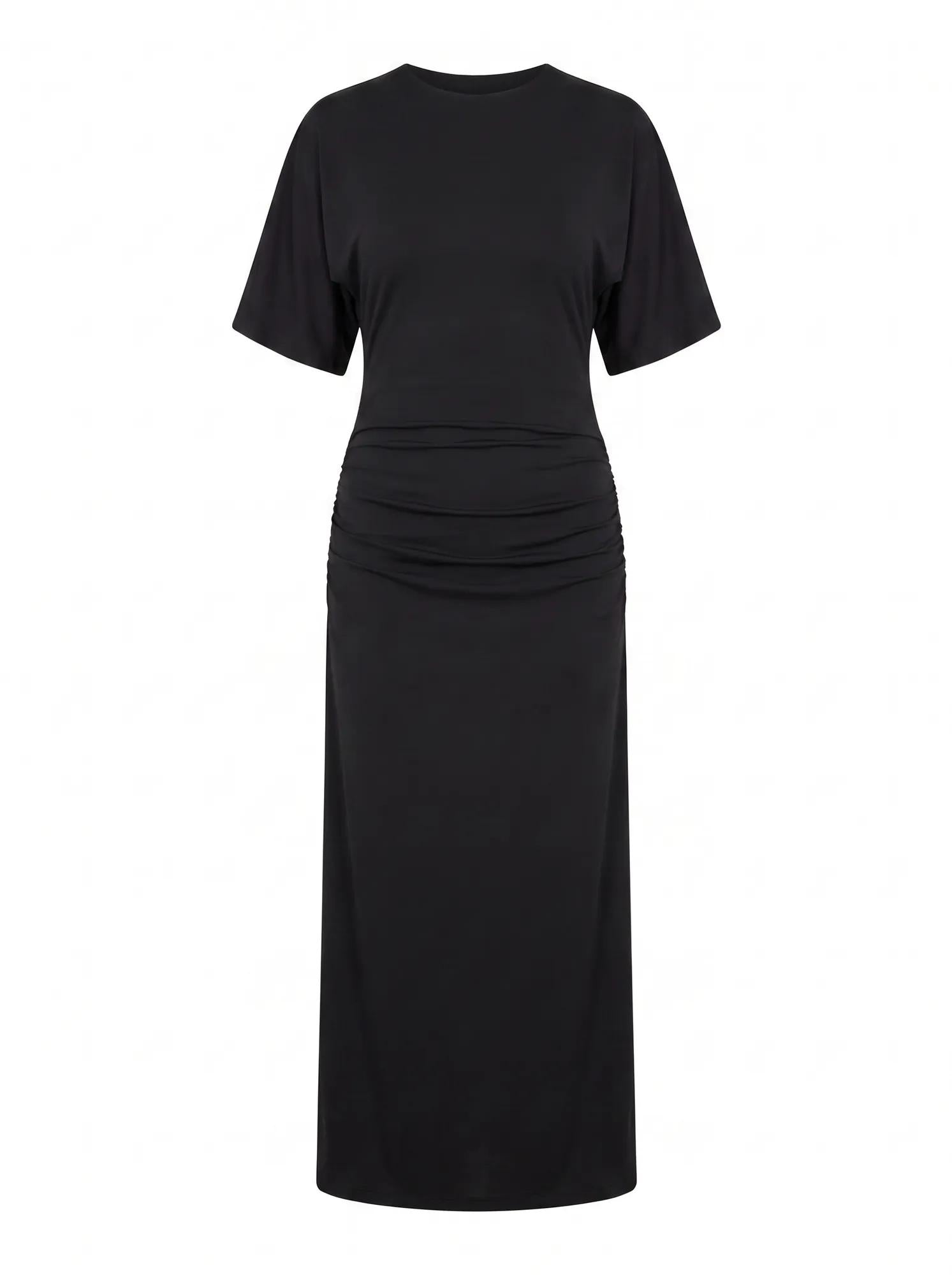 Colbie Gathered Jersey Midi Dress Black